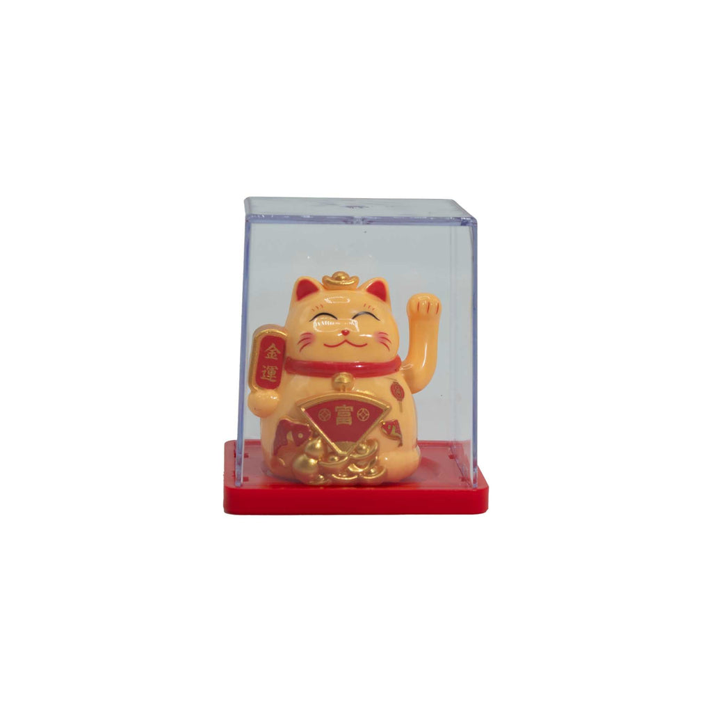 Mini Gato de la Suerte en Caja con Energía Solar - Amarillo