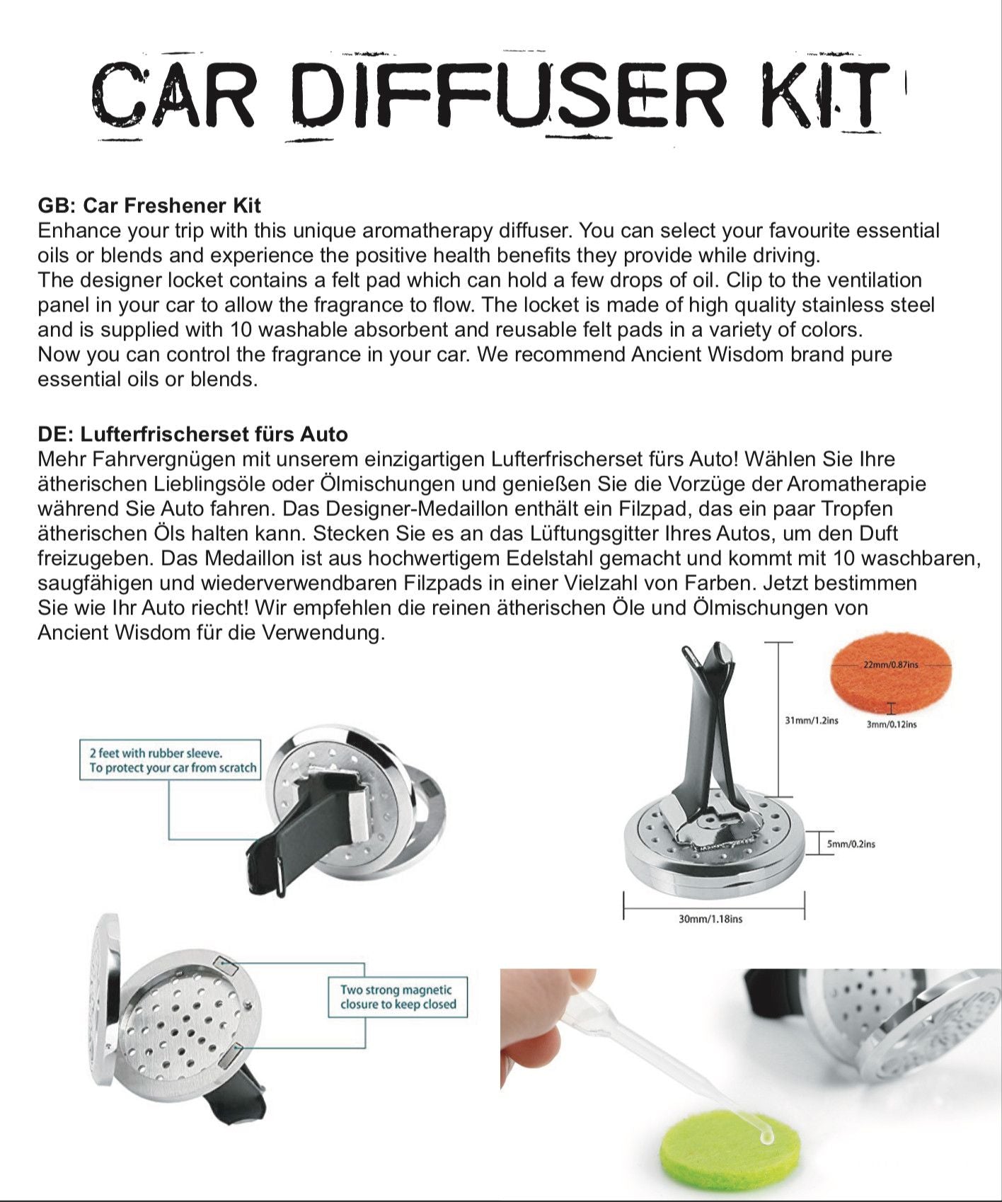 Kit difusor para coche - Estaño yoga chakra - 30mm