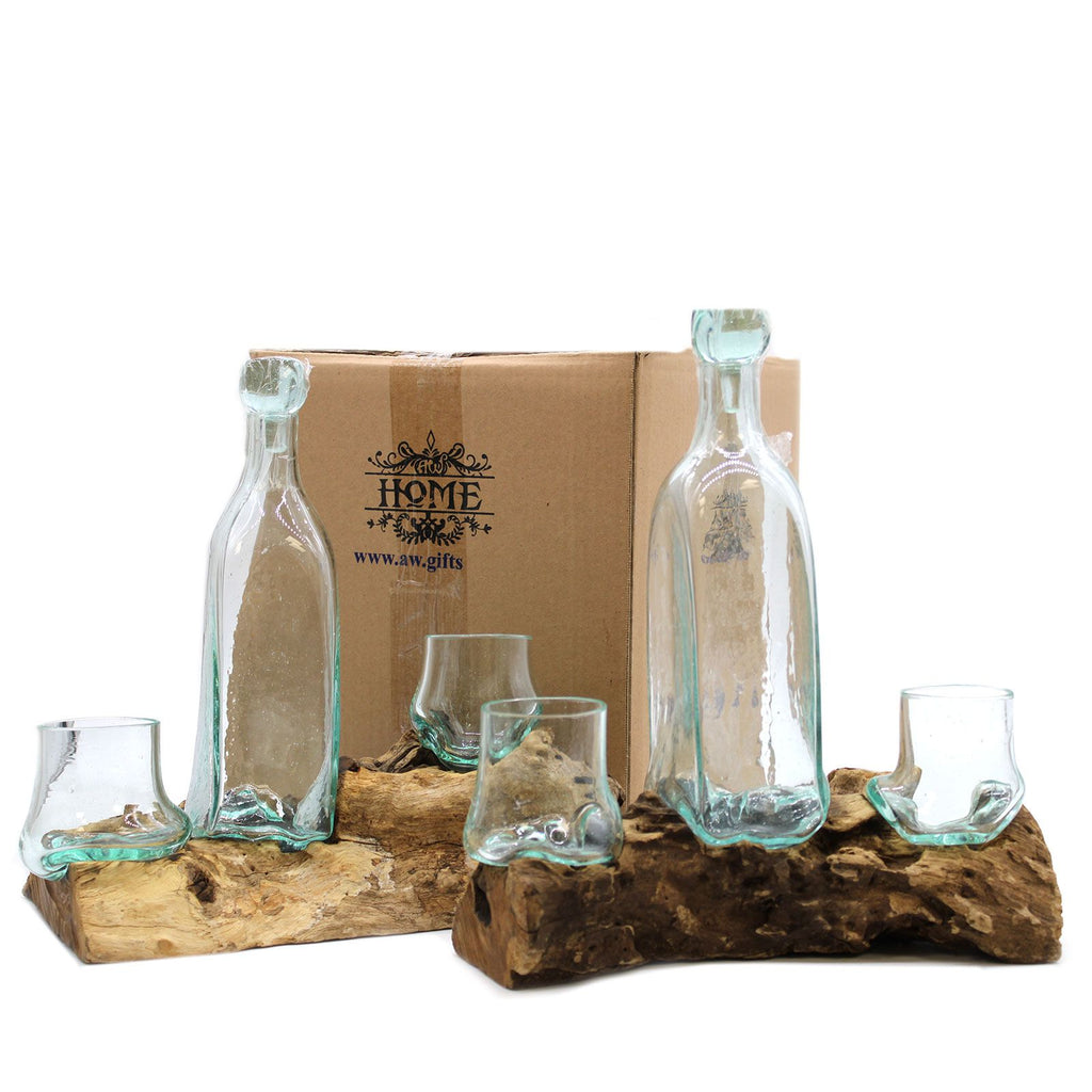 Vidrio Fundido Sobre Madera - Set Whisky