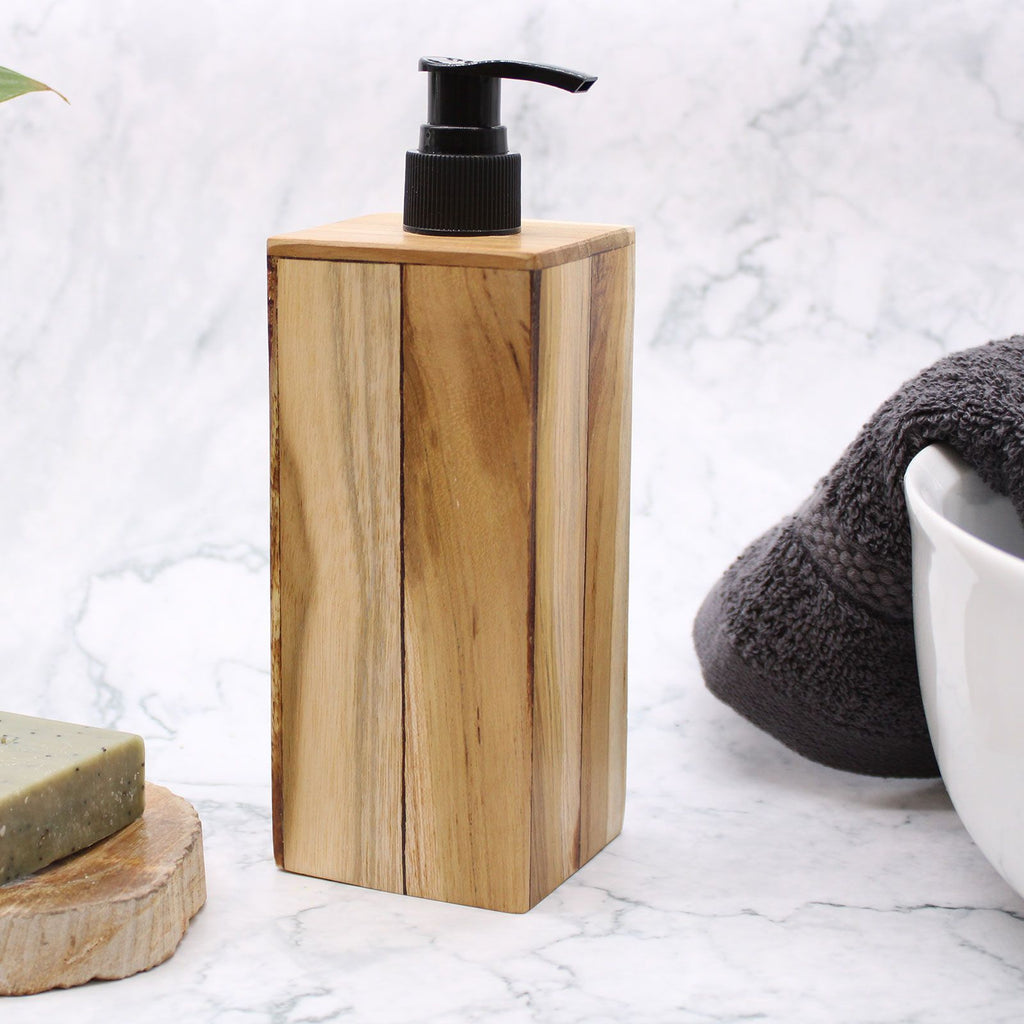 Dispensador de jabón de madera de teca natural - Cuadrado