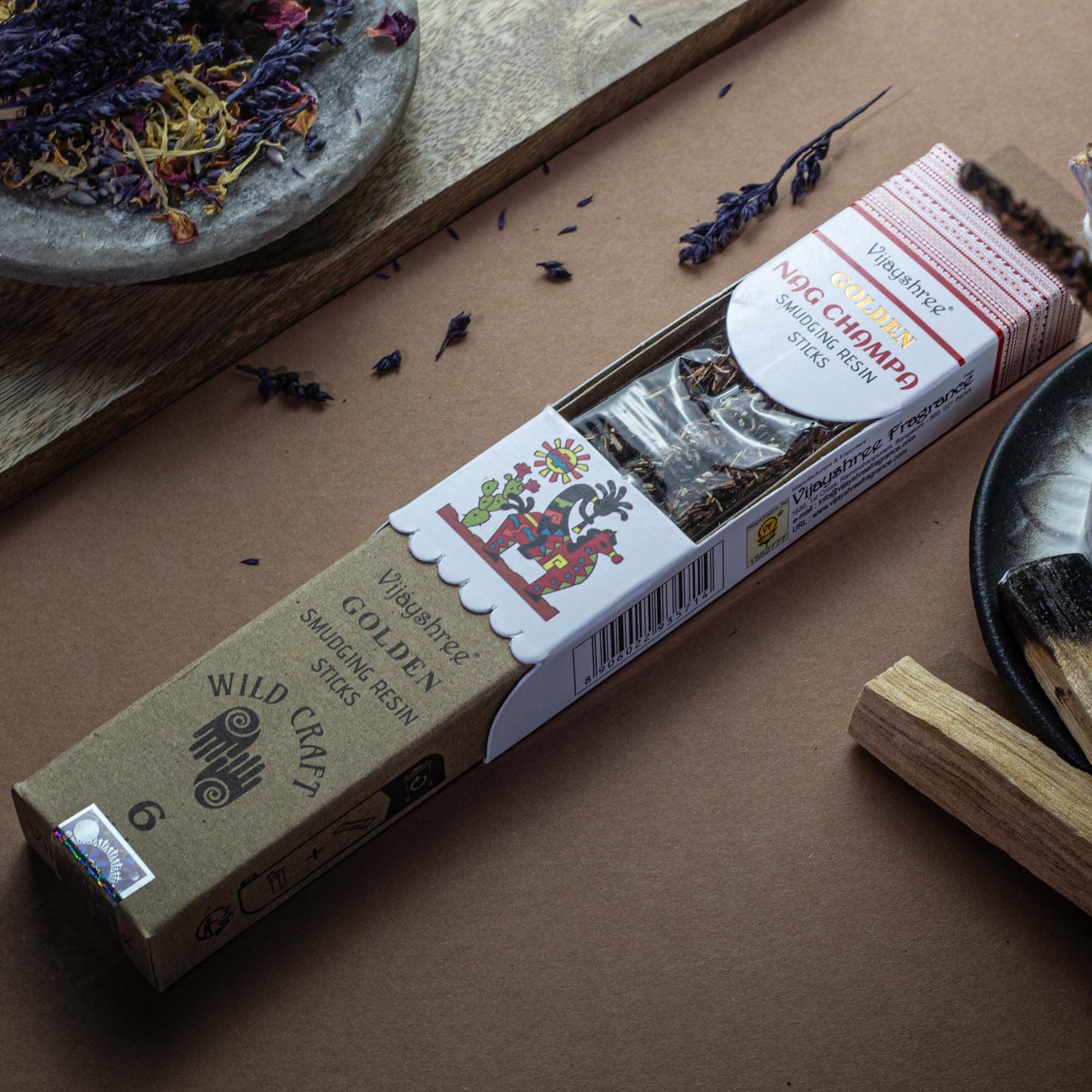 Palitos de resina de Nag Champa dorados para purificación - 30g