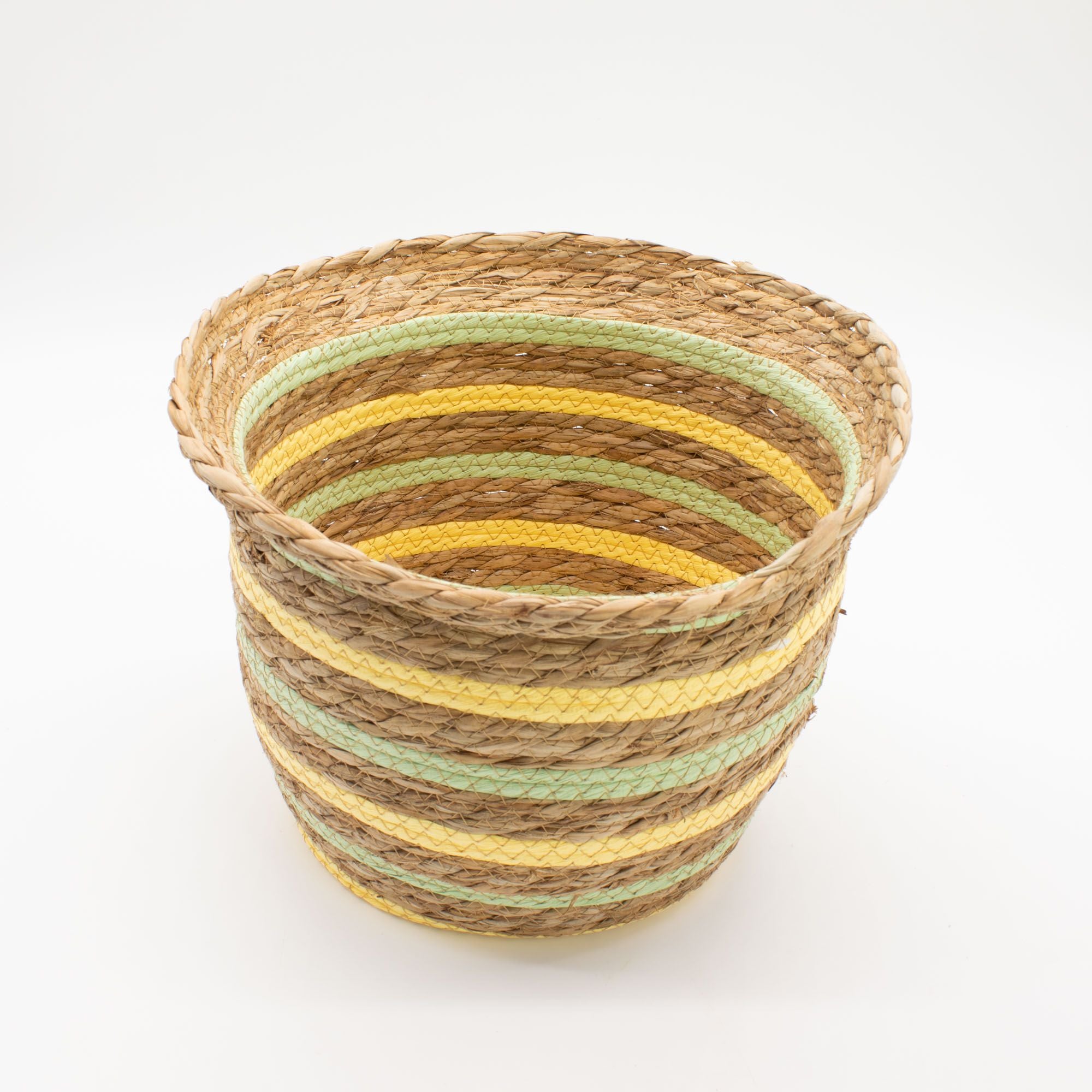 Cestas con forma de jarrón de hierba marina y paja - Amarillo natural y verde - Juego de 3