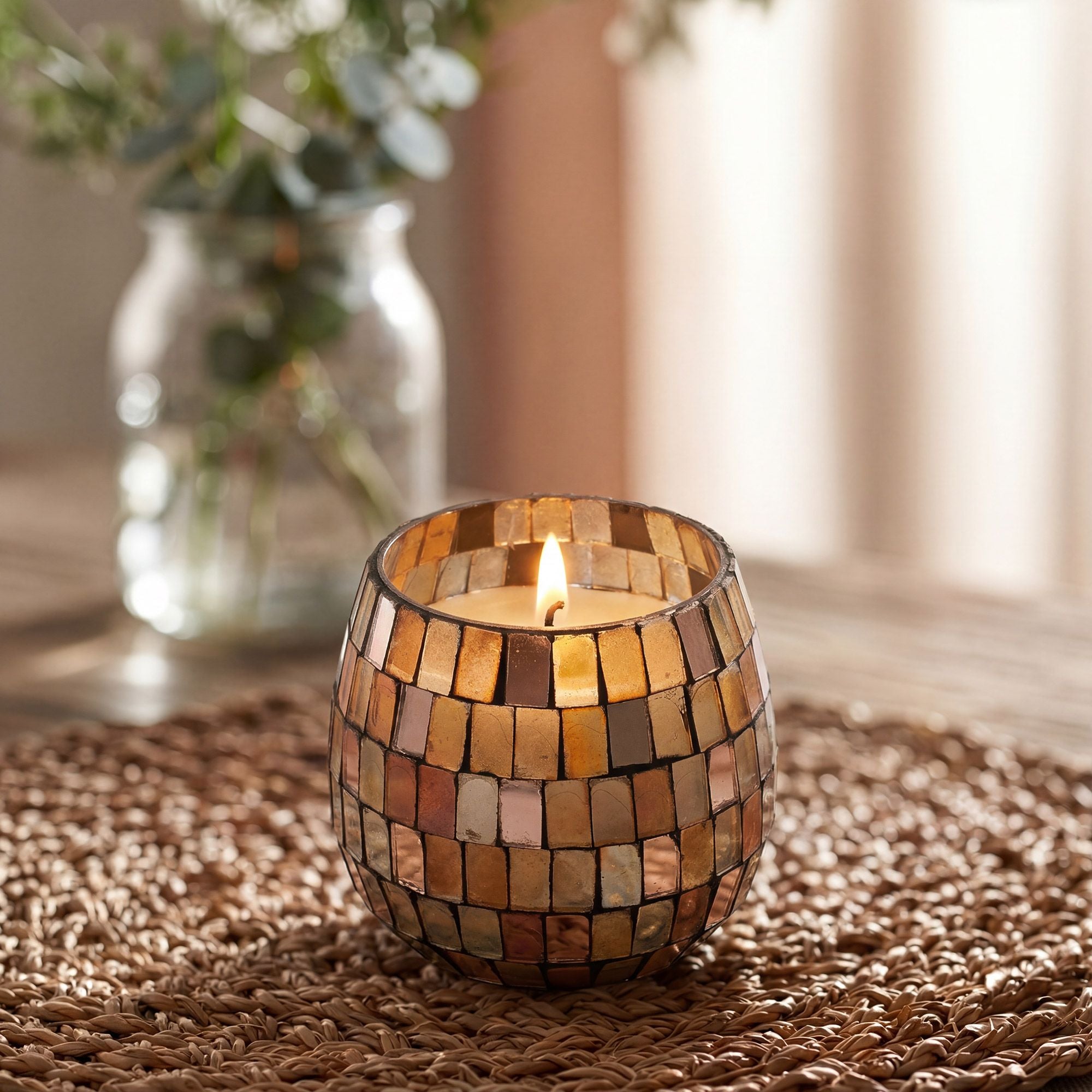 Velas en frascos de vidrio pequeños - Mosaico ámbar