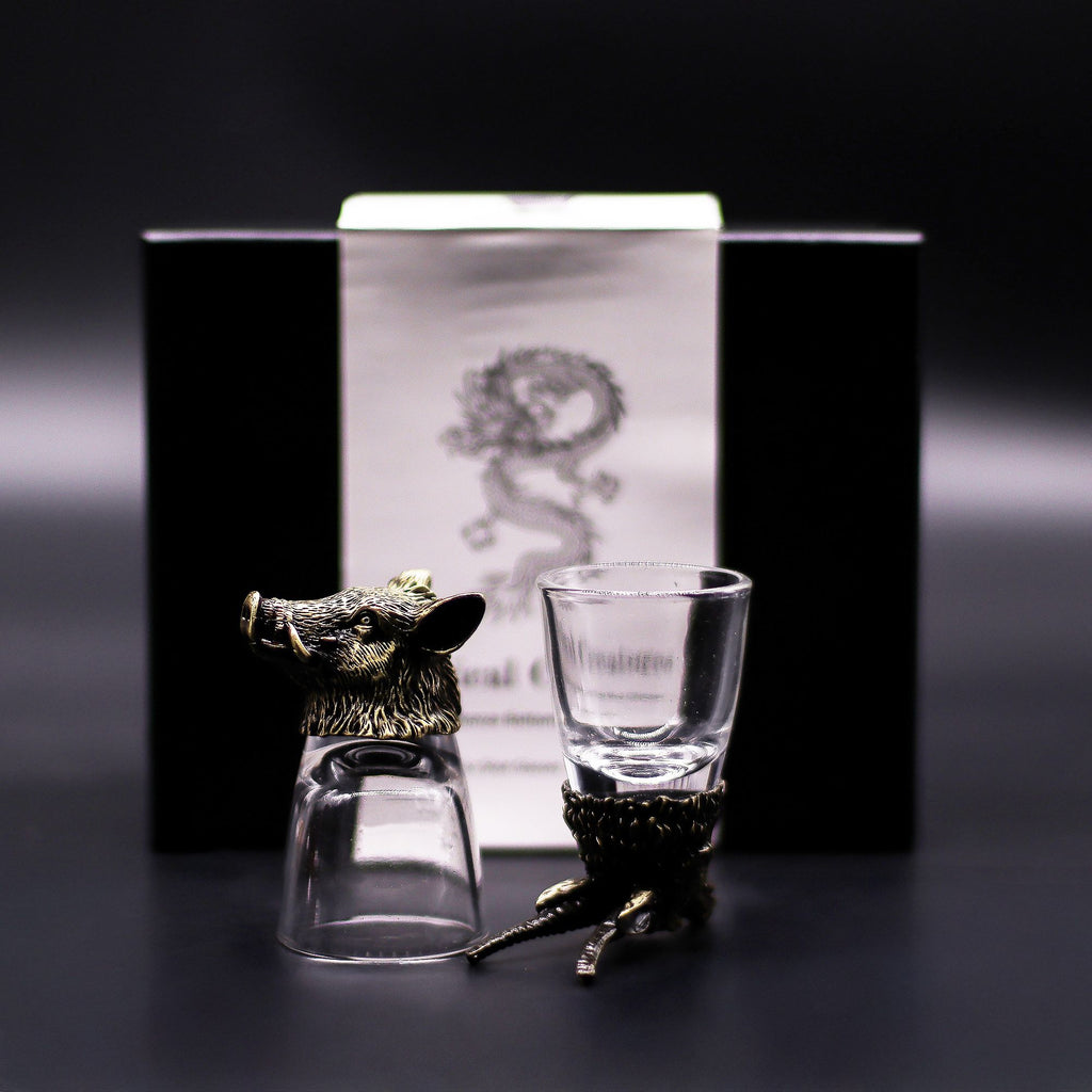 Conjunto regalo de 6 vasos de chupito (50 ml) - Criaturas Salvajes del Bosque - Bronce antiguo
