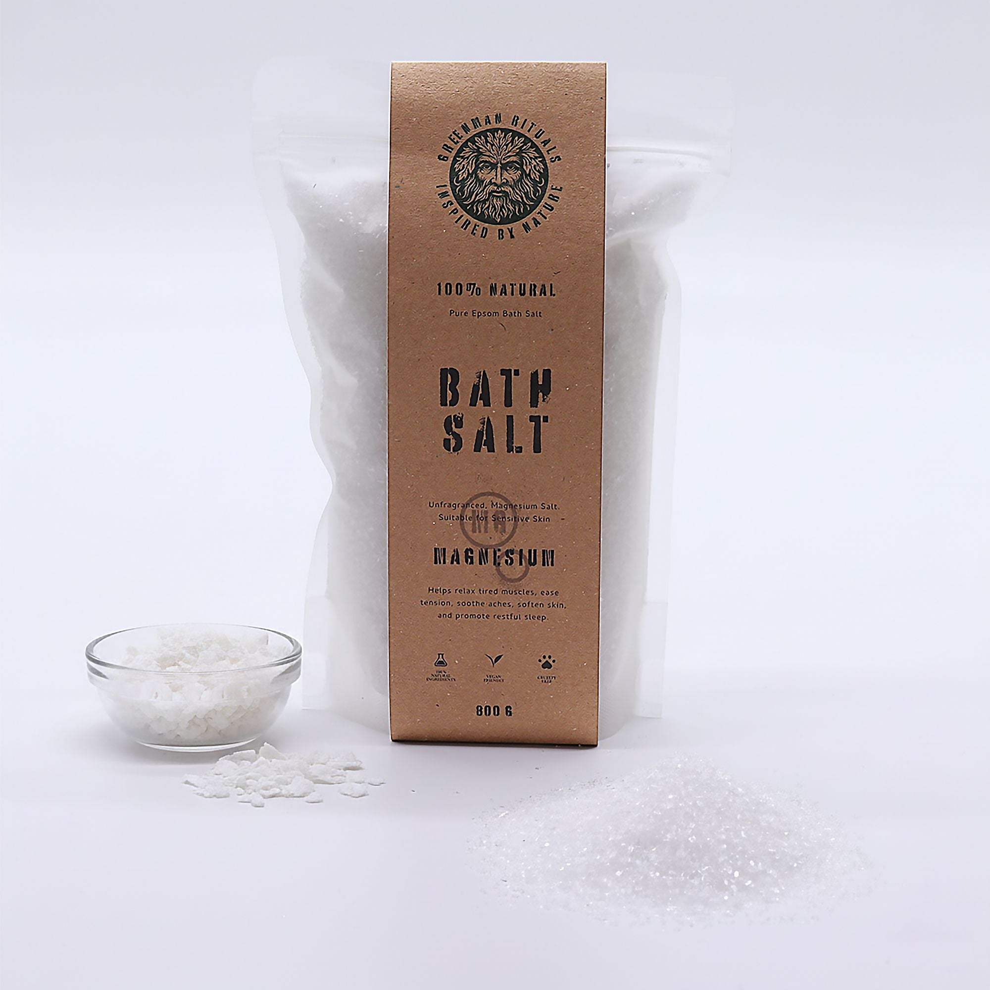 Greenman Rituals Sal de baño de Epsom con magnesio – Fórmula pura