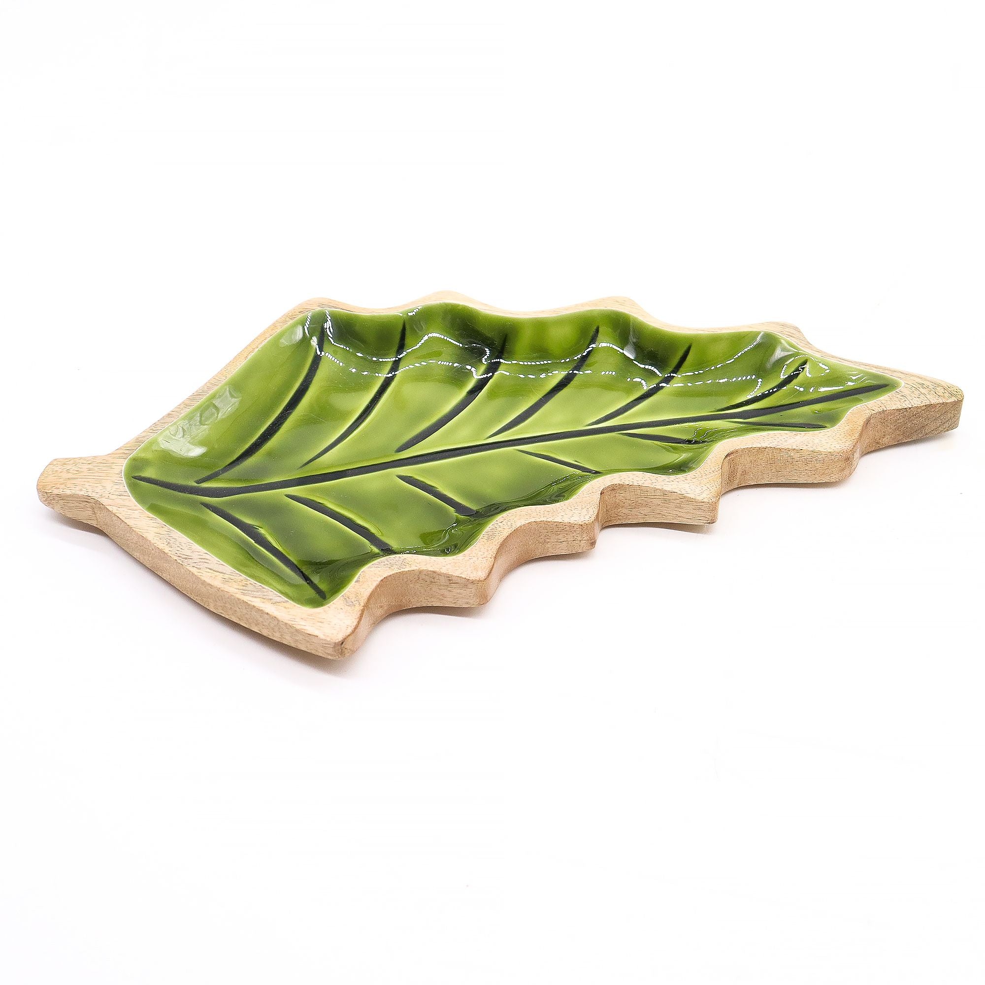 Perdido en el Bosque -  Tazón de madera con hoja esmaltada - 33x17cm