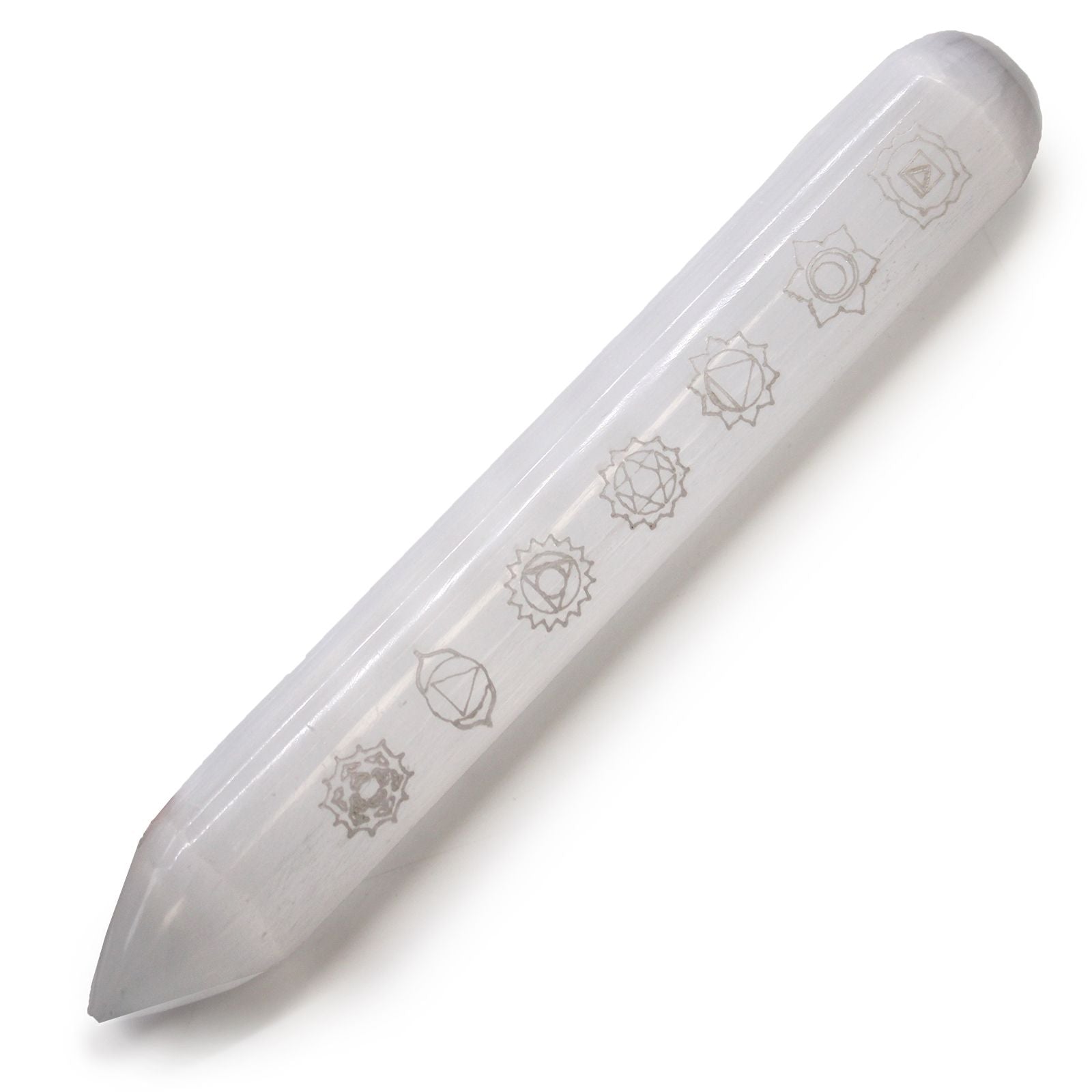 Varita Selenita - 16 cm (Punto uno Extremo) 7 Chakra