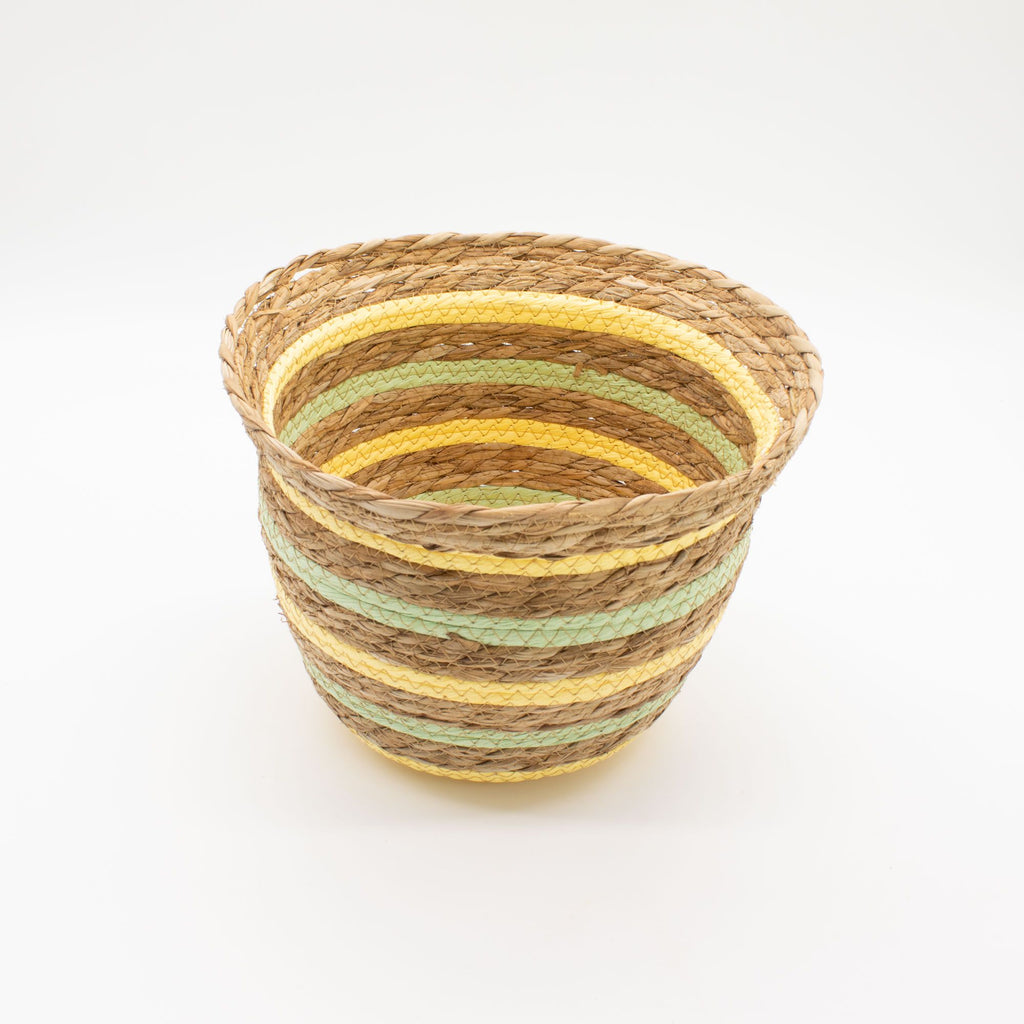 Cestas con forma de jarrón de hierba marina y paja - Amarillo natural y verde - Juego de 3