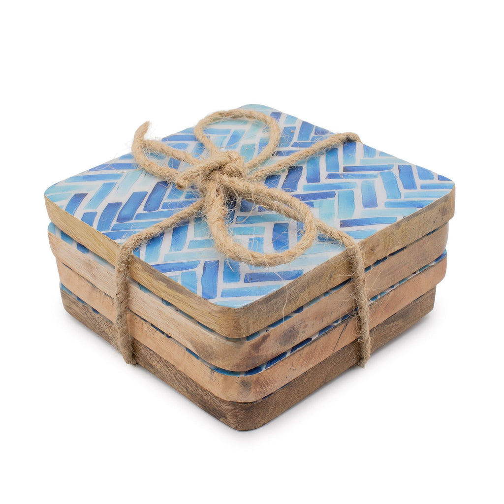 Conjunto de 4 posavasos cuadrados -  rayas azules