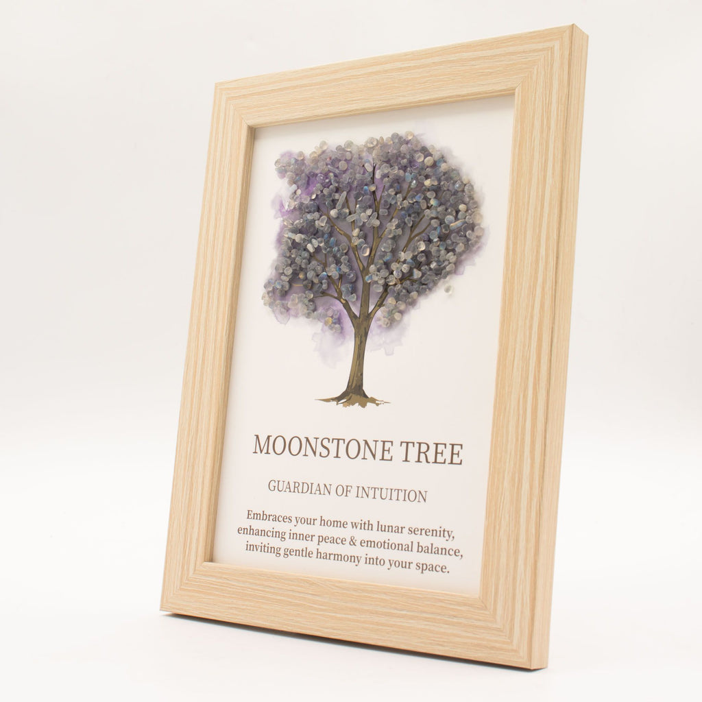 Cuadro de piedra preciosa - Árbol de la Vida - Piedra lunar (20x14.7x1cm)
