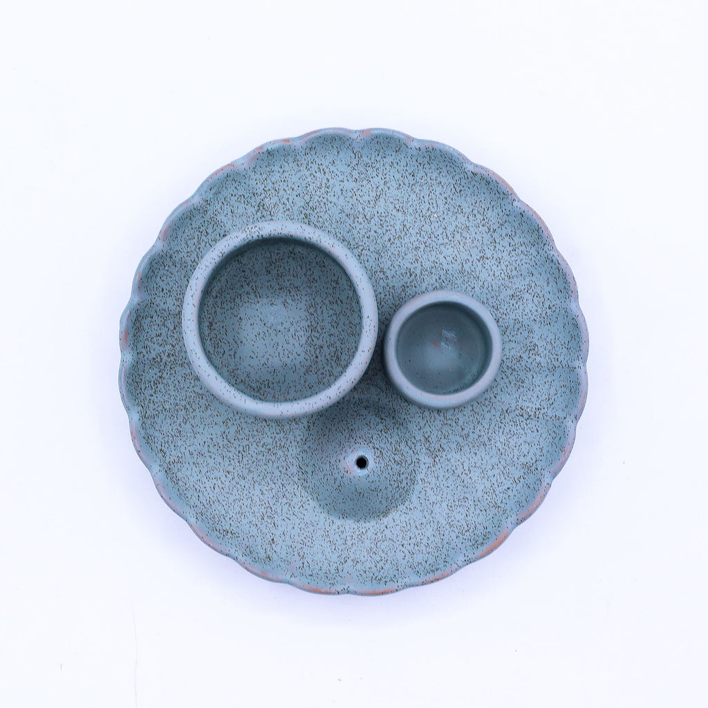 Soporte cerámico para Palo Santo e Incienso - Flor de loto - Azul