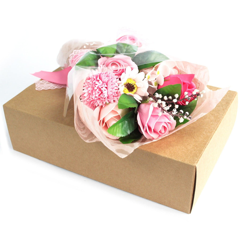 Bouquet flores jabón en caja - rosa