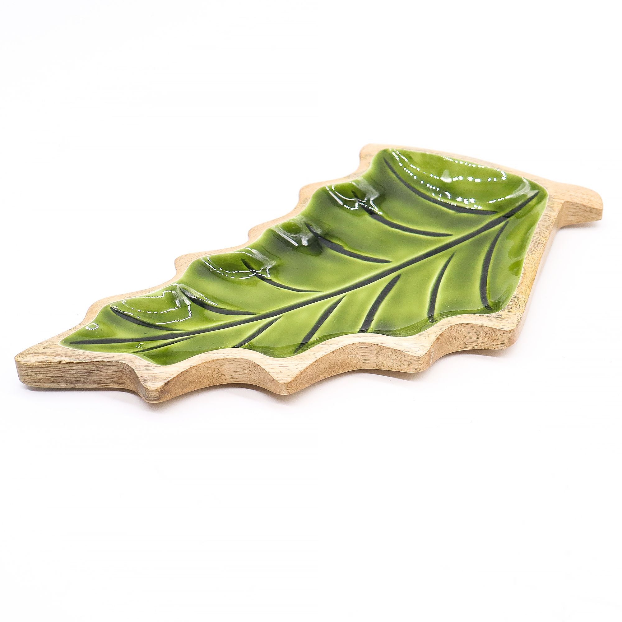 Perdido en el Bosque -  Tazón de madera con hoja esmaltada - 33x17cm