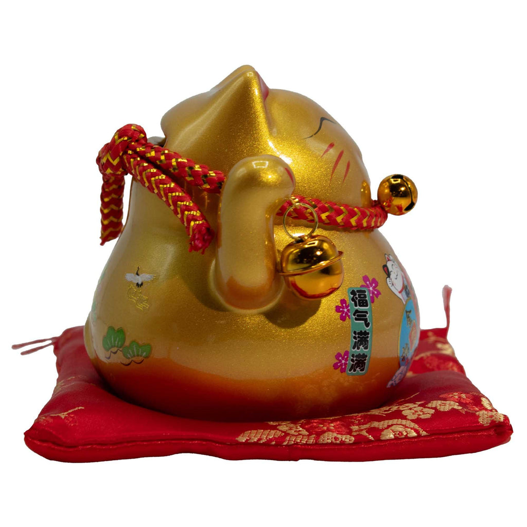 Hucha de cerámica con Gato de la Suerte - Dorado sobre cojín
