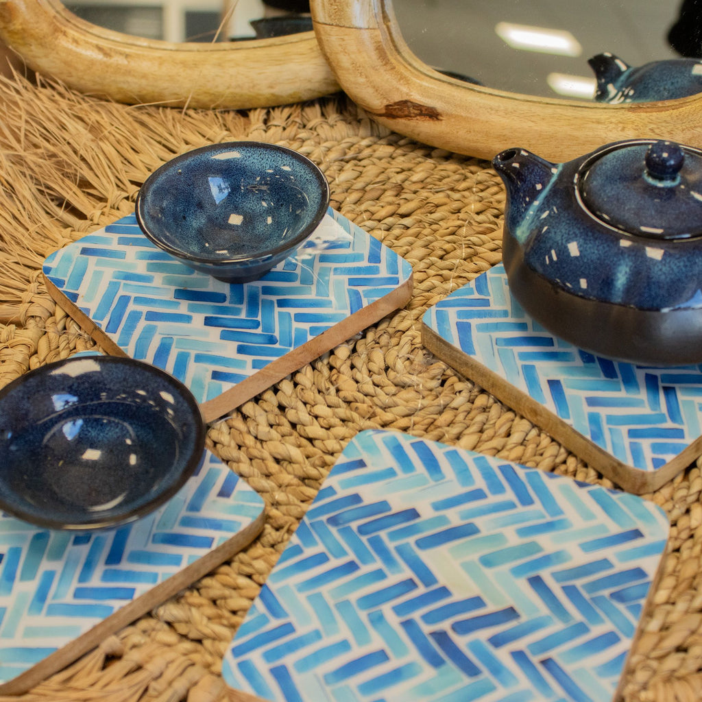 Conjunto de 4 posavasos cuadrados -  rayas azules