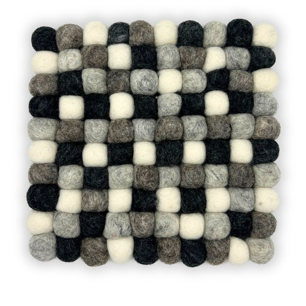 Mantel individual cuadrado de bolas de fieltro - 20 cm, color gris multicolor