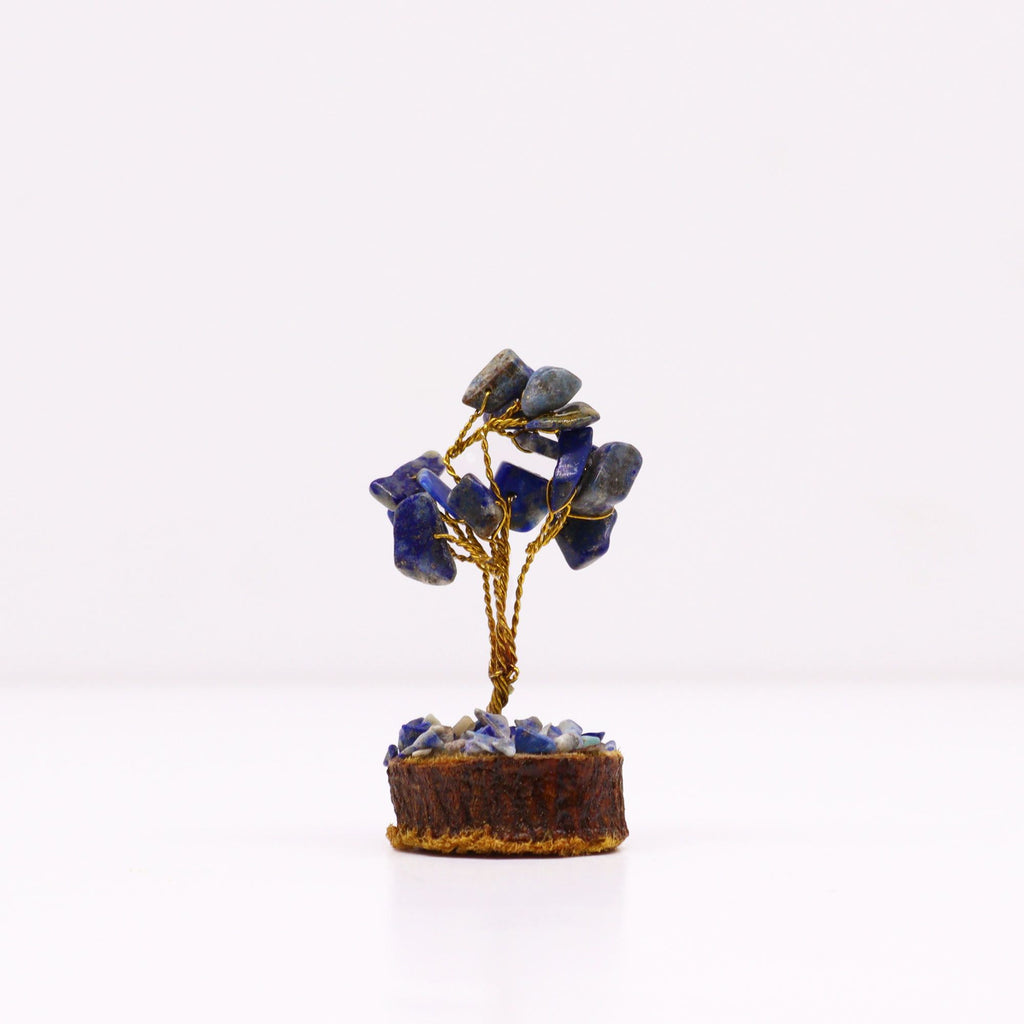 Mini árbol de piedras preciosas sobre base de madera - Sodalita (15 piedras)