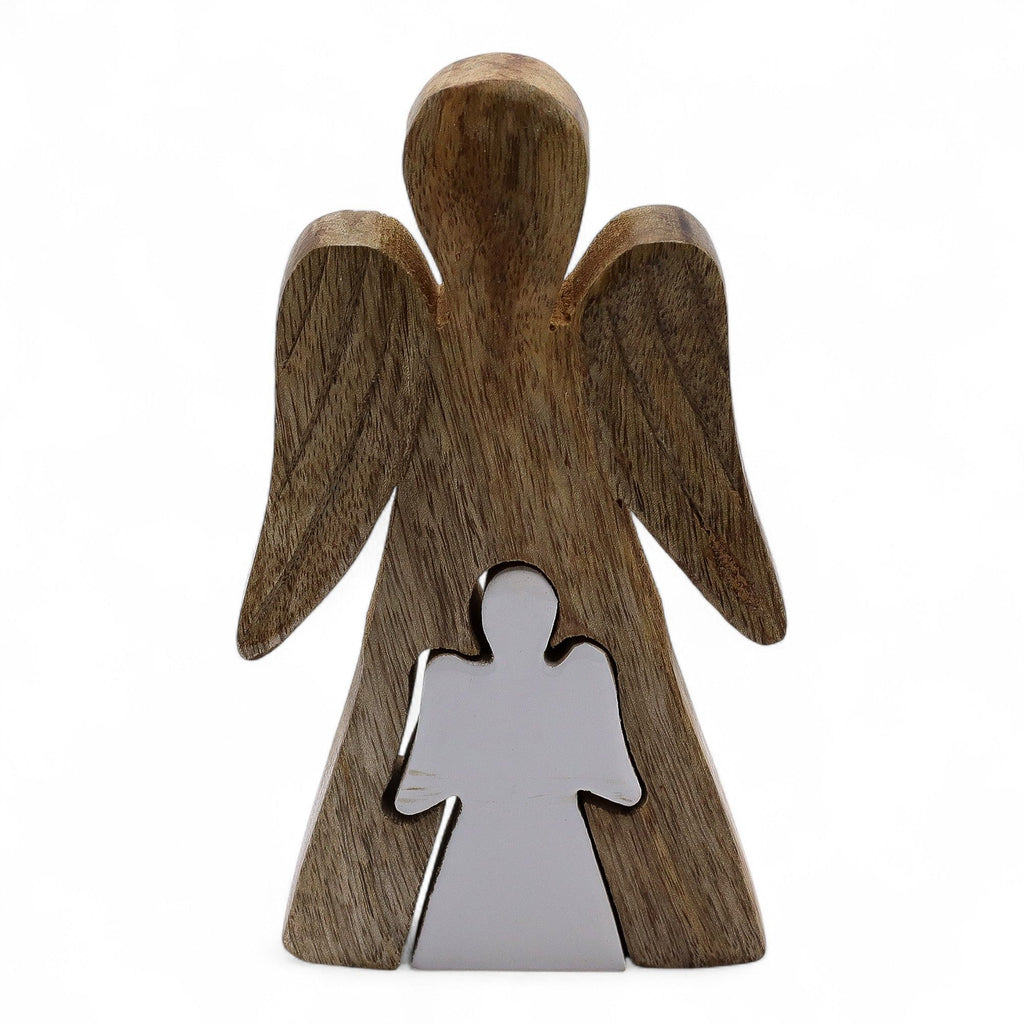 Ángel de Madera de Mango dentro de Ángel - Esmalte Blanco - 15 cm