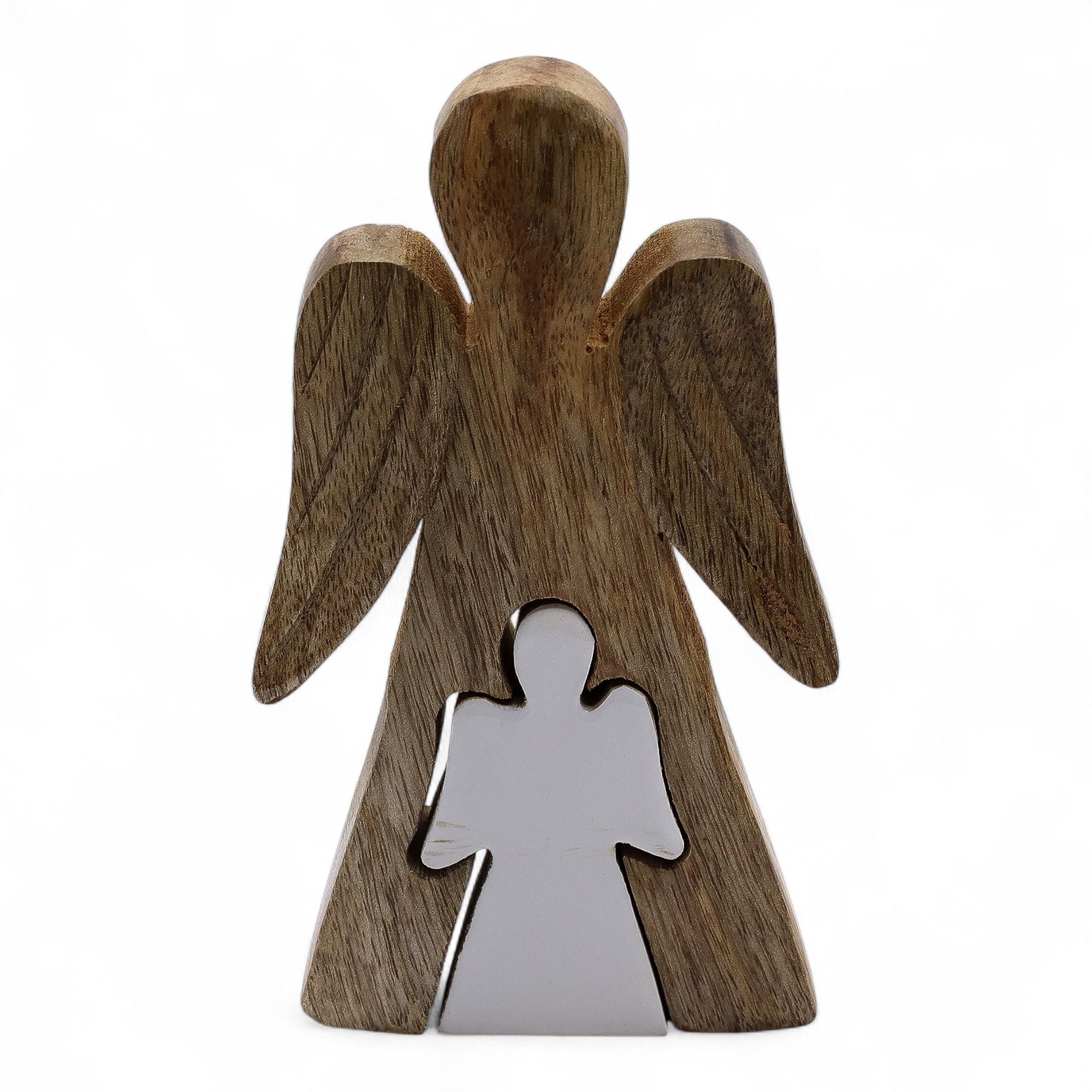 Ángel de Madera de Mango dentro de Ángel - Esmalte Blanco - 15 cm