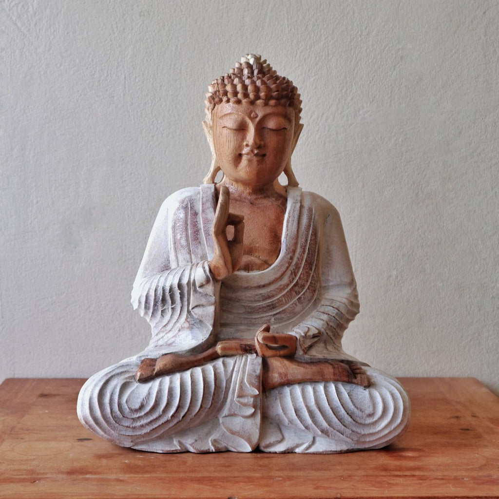 Estatua de Buda blanqueada - 30 cm Transmisión de enseñanza