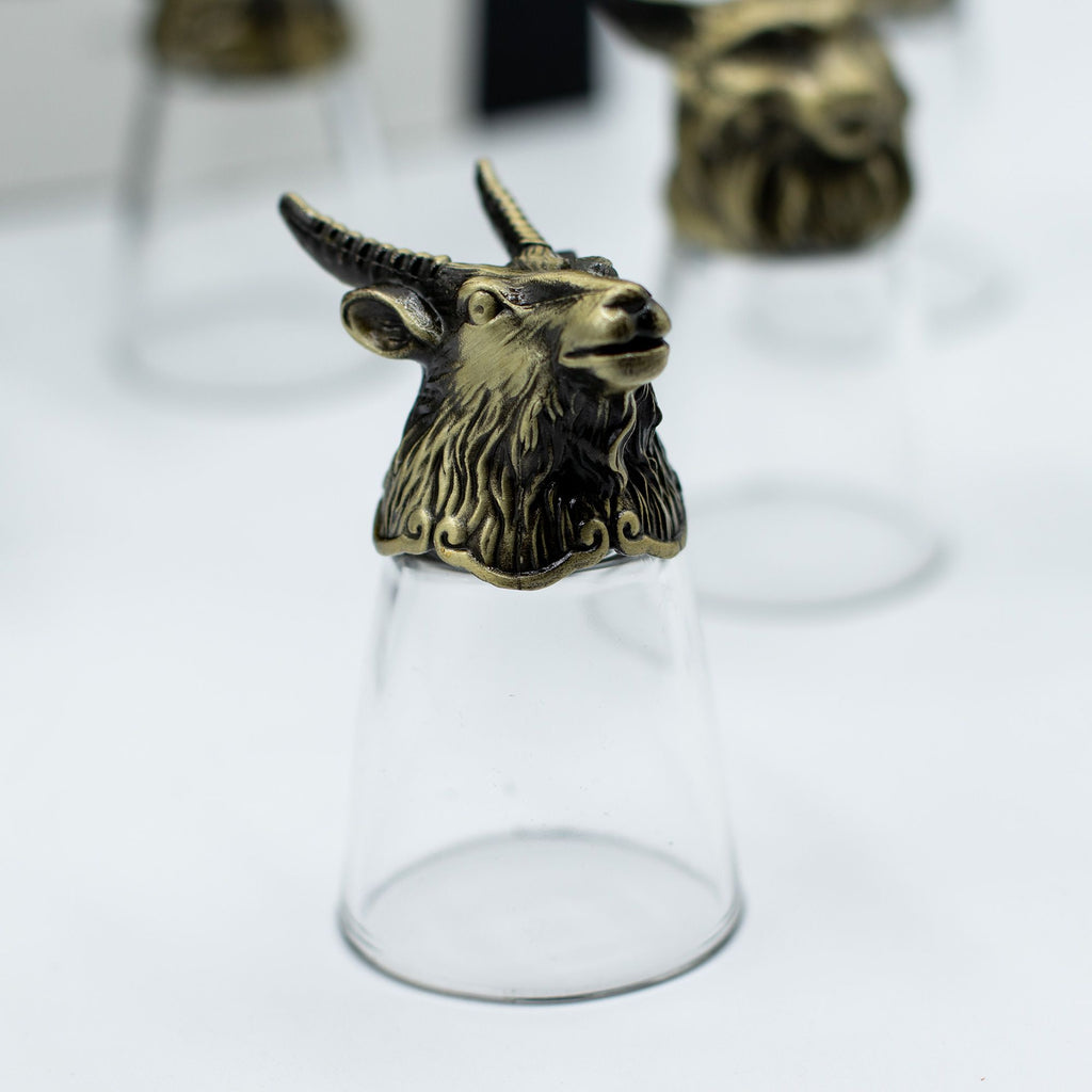Conjunto de regalo de 12 vasos de chupito Bottom Up (25ml) - Bosque y Criaturas Místicas - Bronce Antiguo