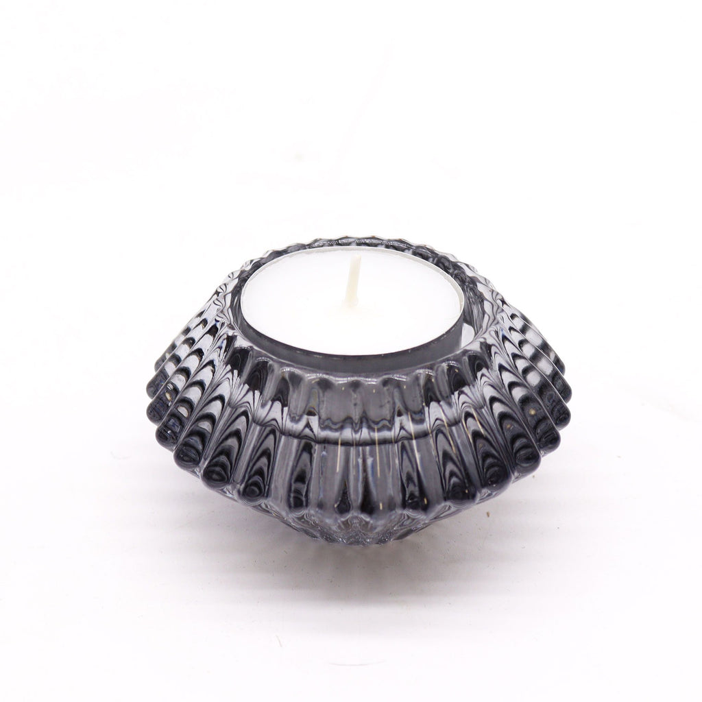 Portavelas reversible con diseño de flor para cena / vela de té - Gris medianoche