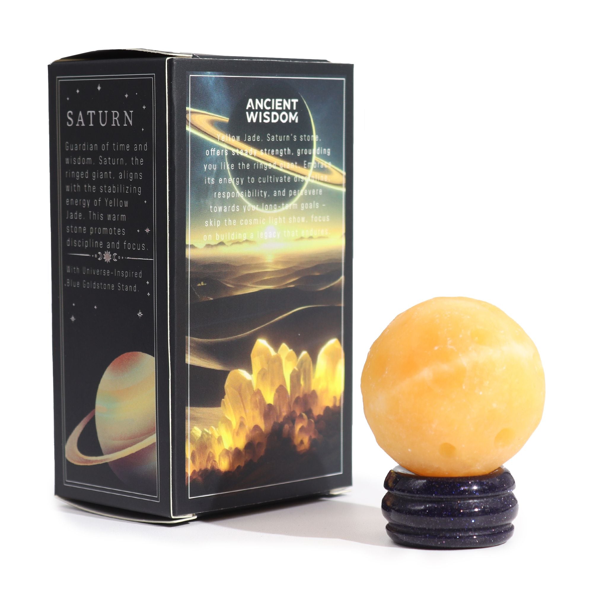 1x Planeta de Jade Amarillo con Soporte Solar (SATURNO) - 40mm