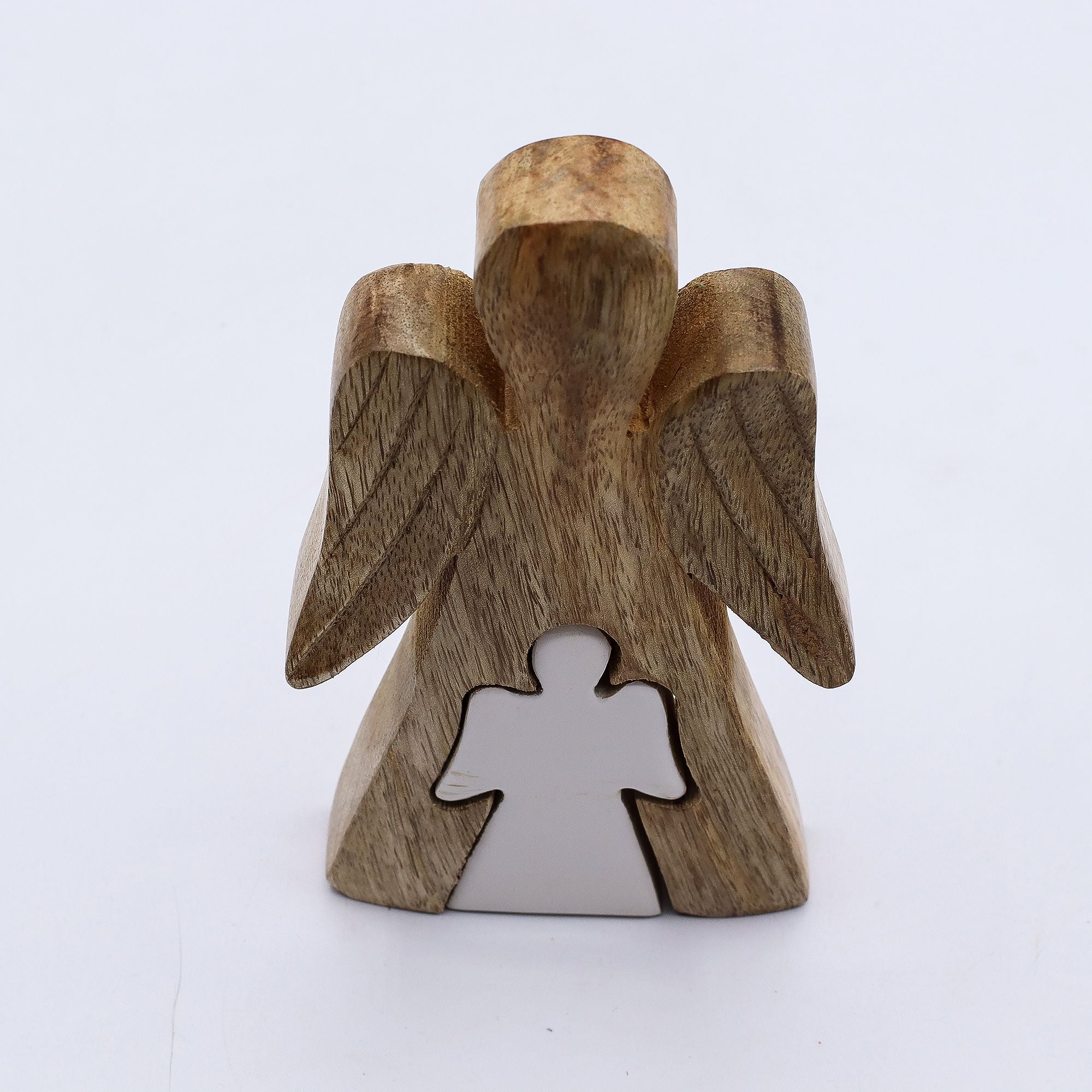 Ángel de Madera de Mango dentro de Ángel - Esmalte Blanco - 15 cm