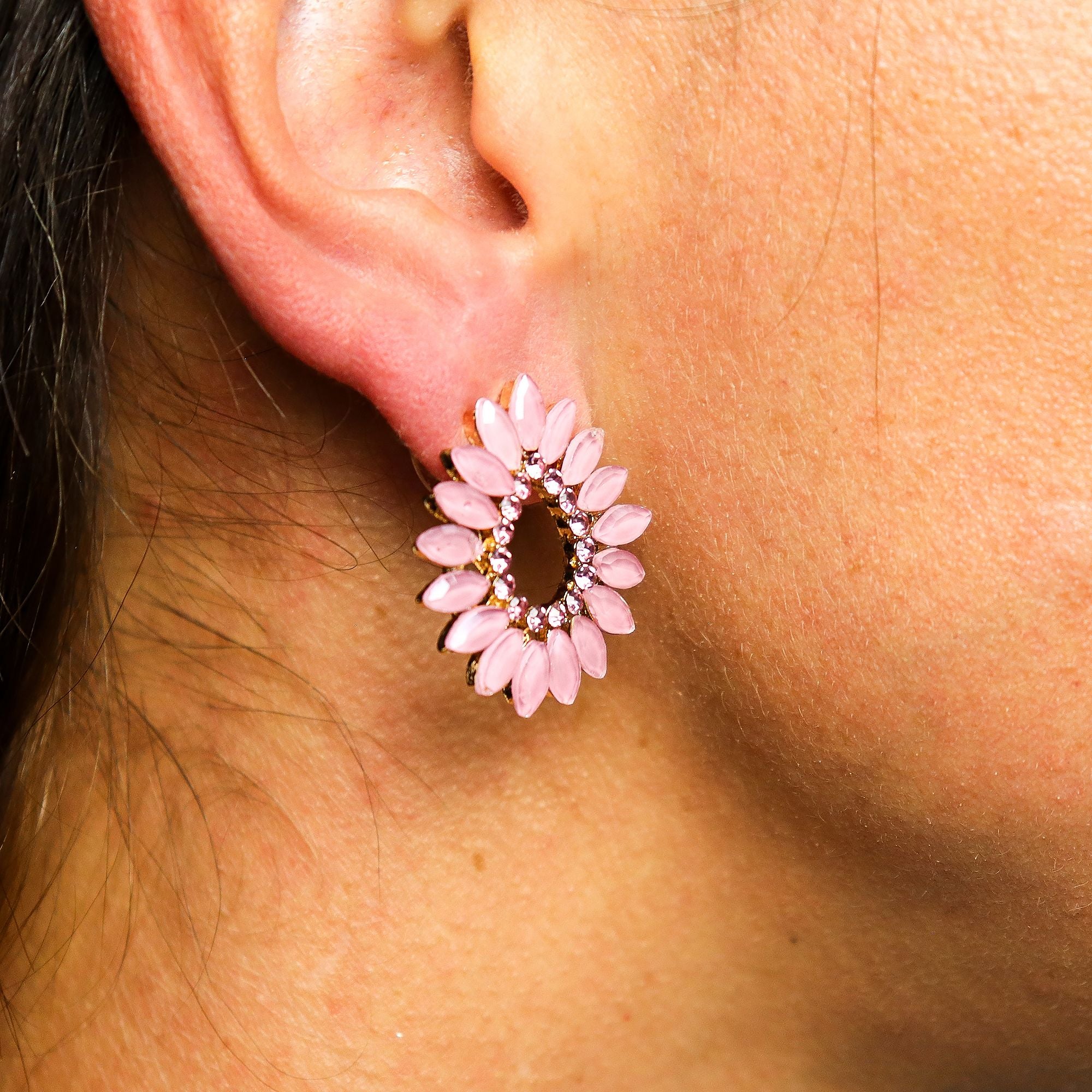 Pendientes de Cristal Vintage - Aro - Cuarzo Rosa