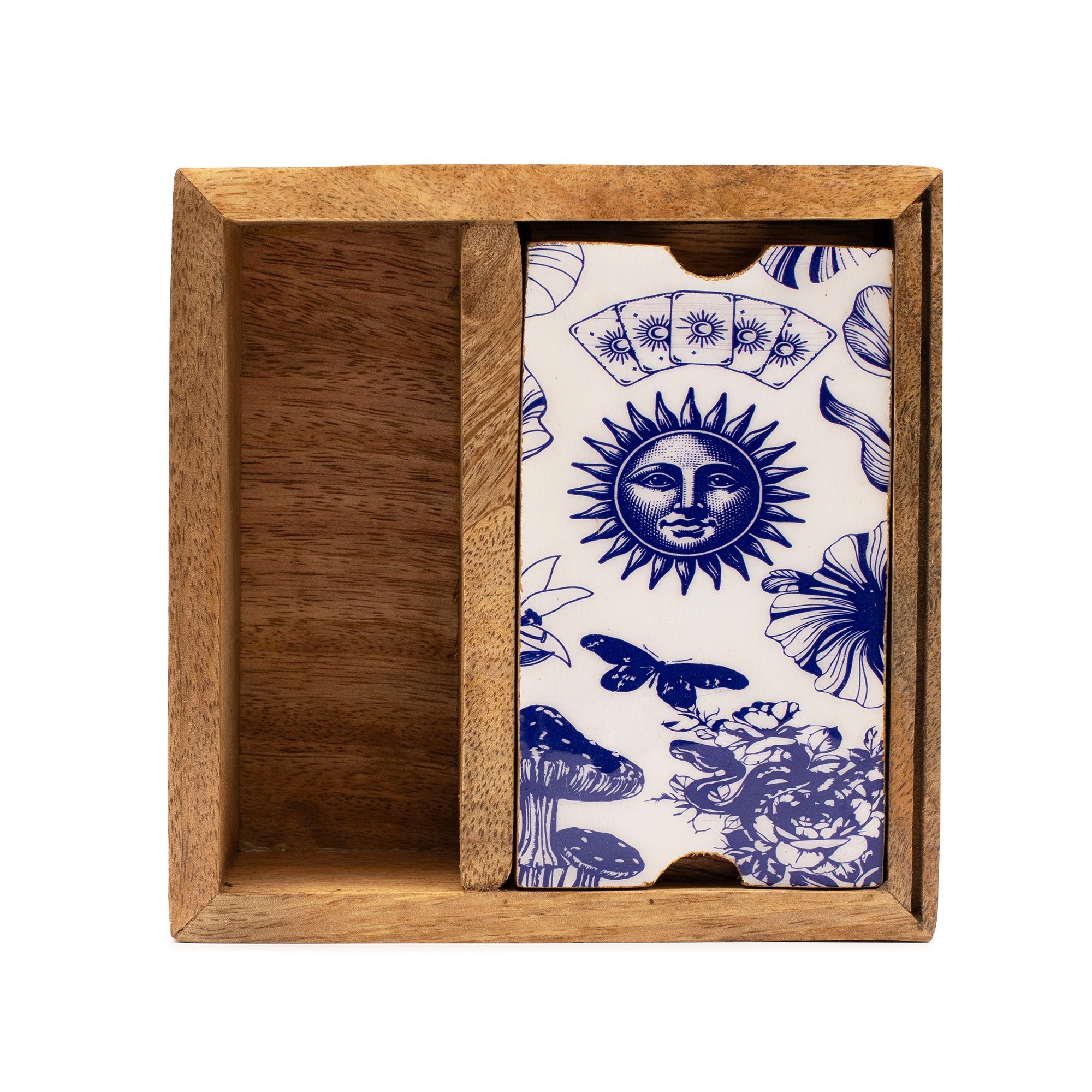 Caja de tarot de dos secciones con soporte para cartas