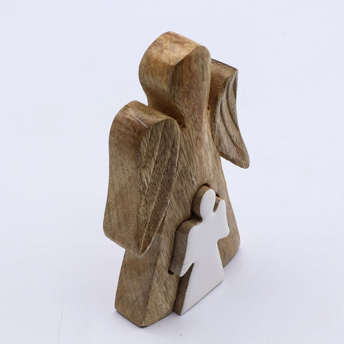 Ángel de Madera de Mango dentro de Ángel - Esmalte Blanco - 15 cm