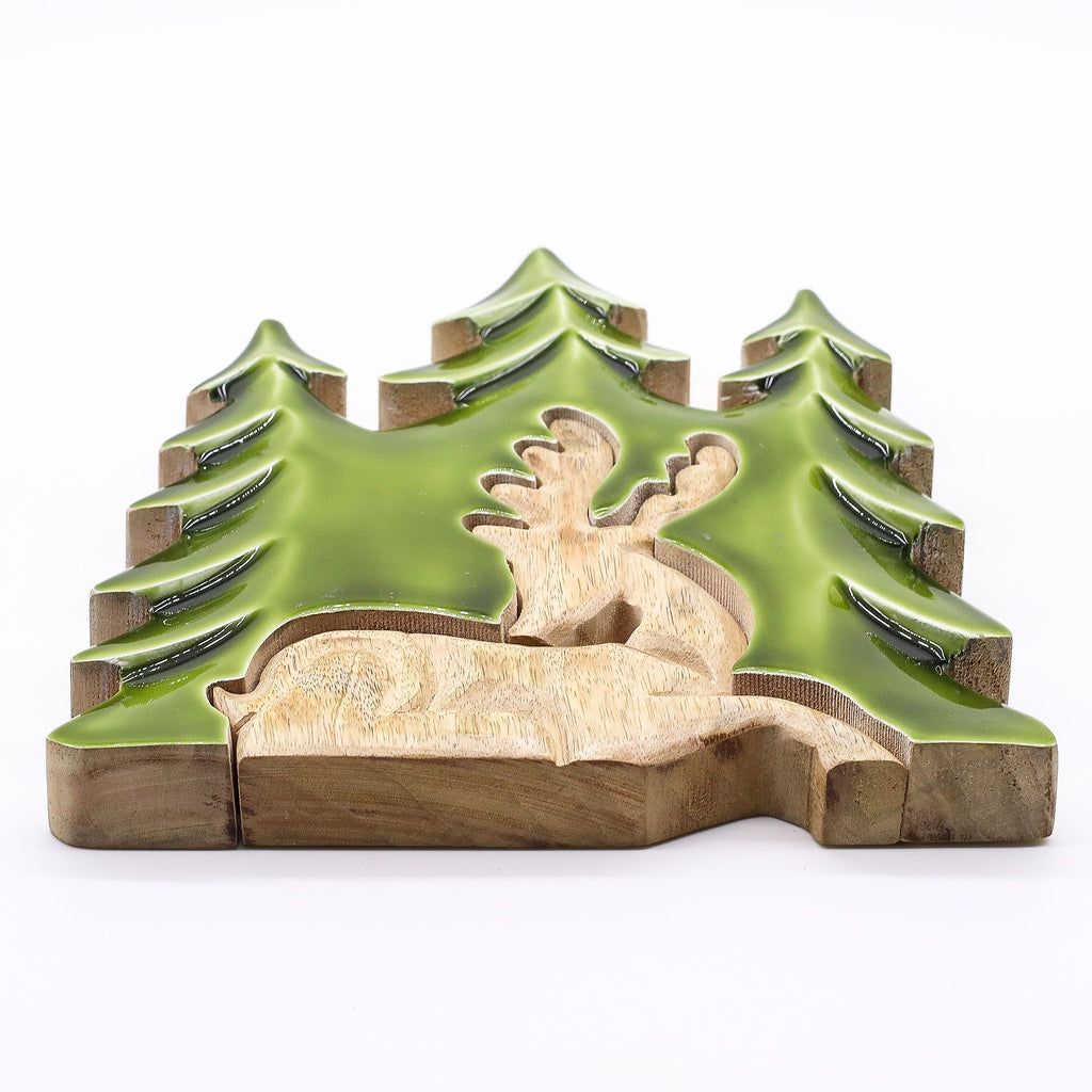 Perdido en el bosque - Ciervo en el bosque 3D Decoración de madera - 23x20cm