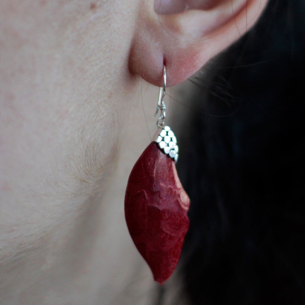 Pendientes de plata y coral - Caída de hojas