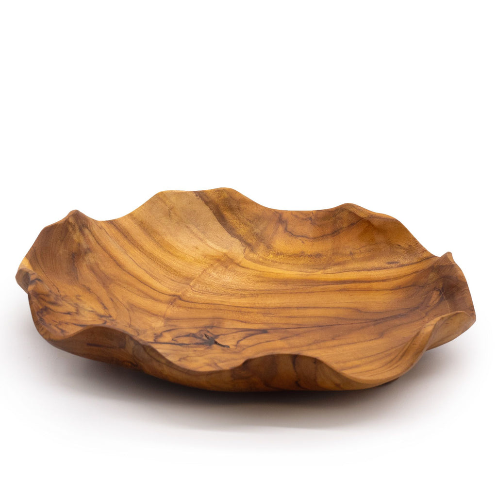 Frutero redondo liso de madera de teca - 28x5.5cm