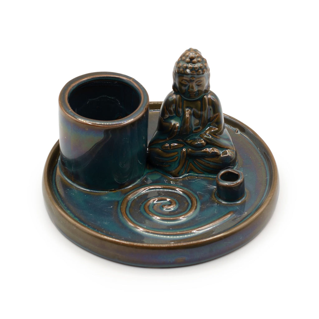 Plato de incienso de Buda de uso múltiple - cerámica azul