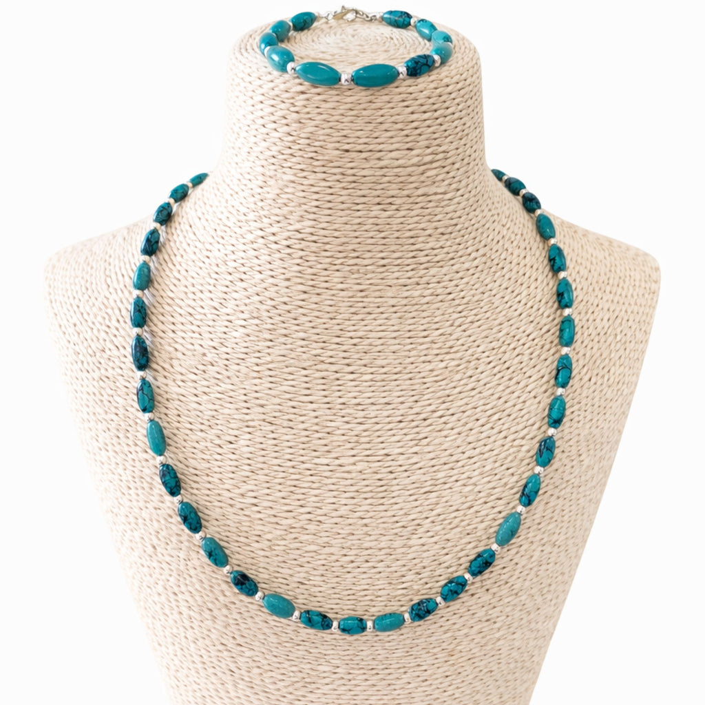 Collar de turquesa nepalí - (50 cm) y pulsera - (17 cm) conjunto