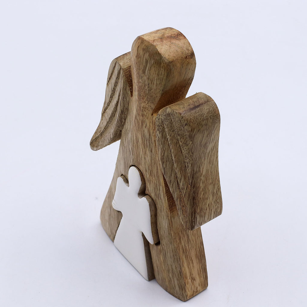 Ángel de Madera de Mango dentro de Ángel - Esmalte Blanco - 15 cm