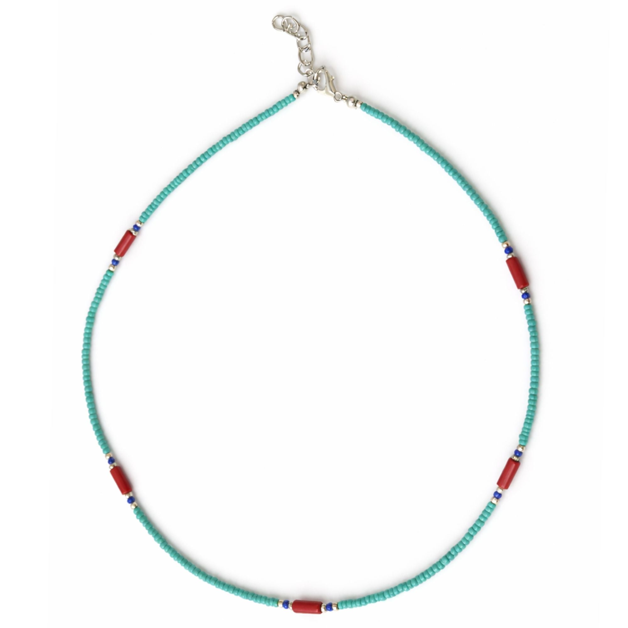 Turquesa nepalí y coralita de alta calidad - Collar con detalle de lapislázuli - (42cm)