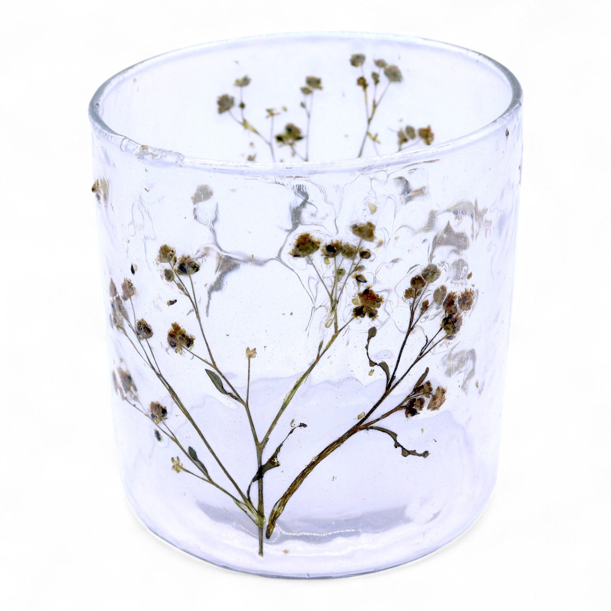 Portavelas recto de Vidrio floral natural - Margarita  - (8x8 cm)