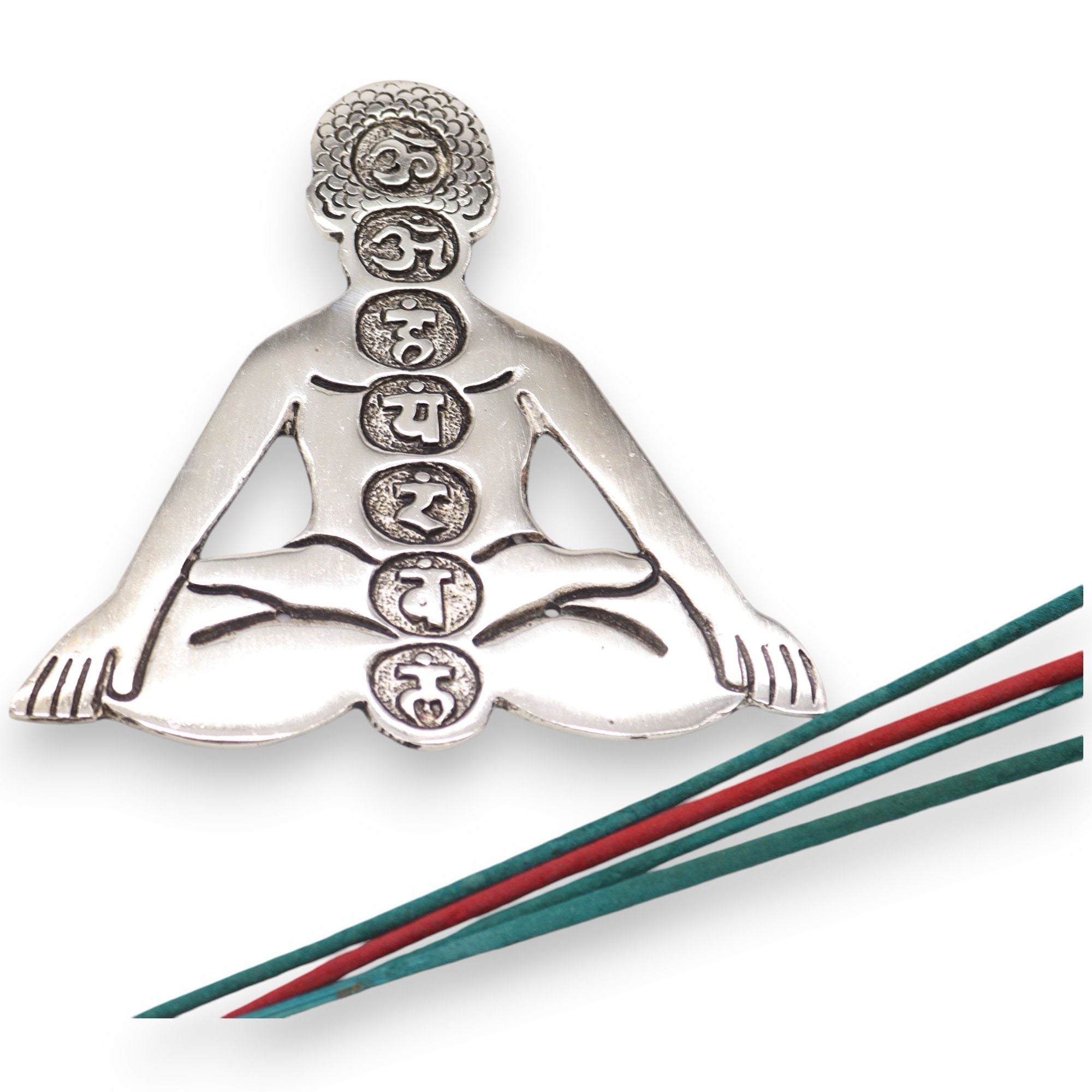 Porta-incienso Yoga Siete Chakras de Aluminio Pulido 12x12cm