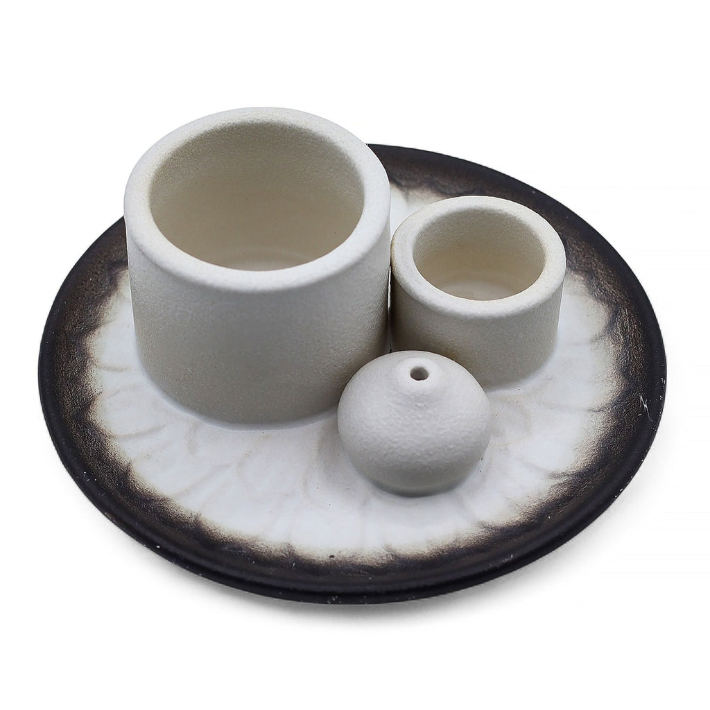 Soporte cerámico para Palo Santo e Incienso - Mandala - Blanco y Gris