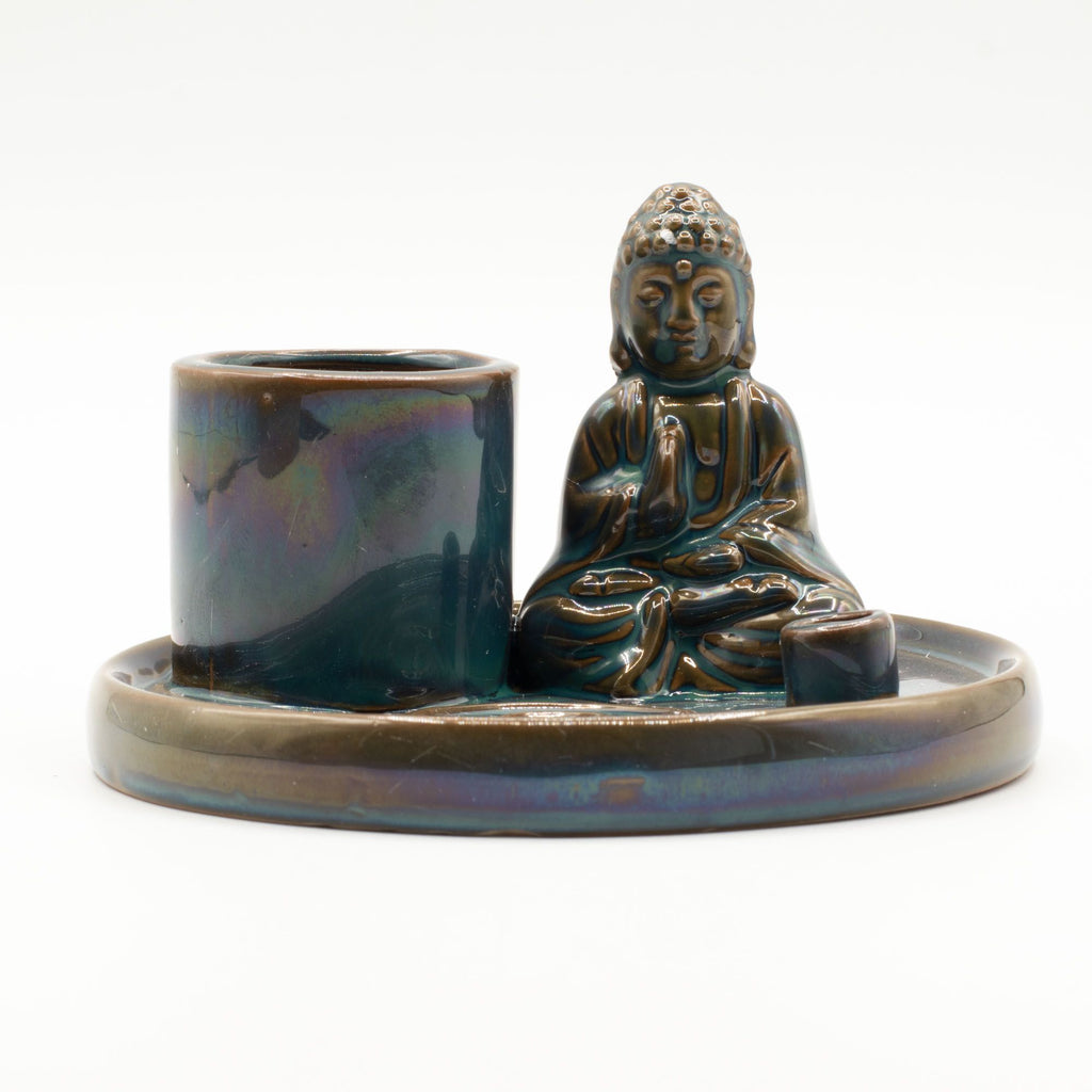 Plato de incienso de Buda de uso múltiple - cerámica azul