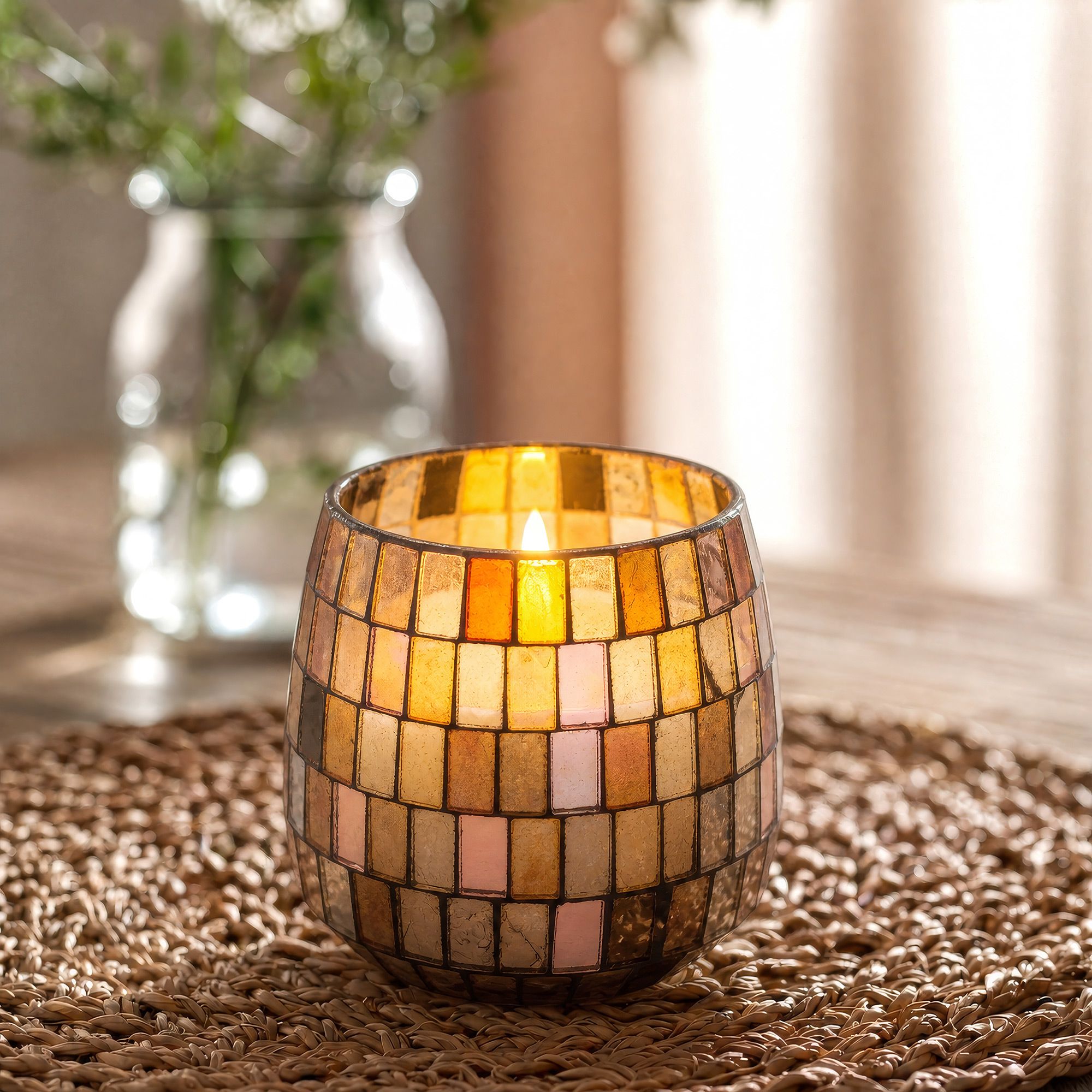 Velas en tarro de vidrio mediano - Mosaico ámbar