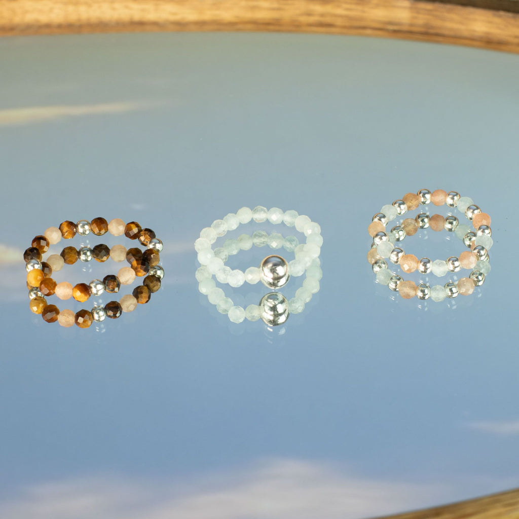 Conjunto de anillos con gemas de ninfa espiritual - Puesta de sol marina