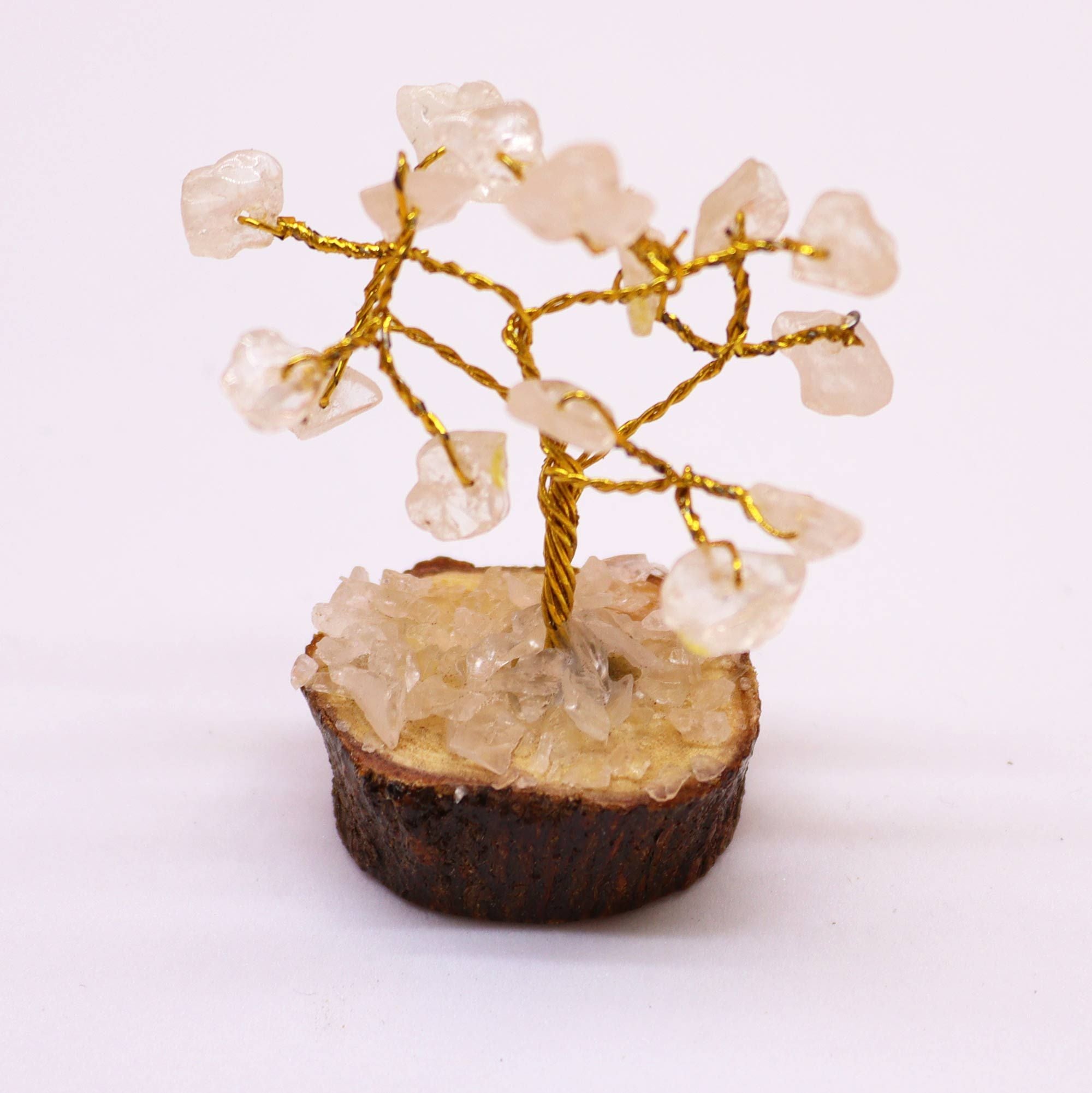 Mini árbol de piedras preciosas sobre base de madera - Cuarzo de roca (15 piedras)