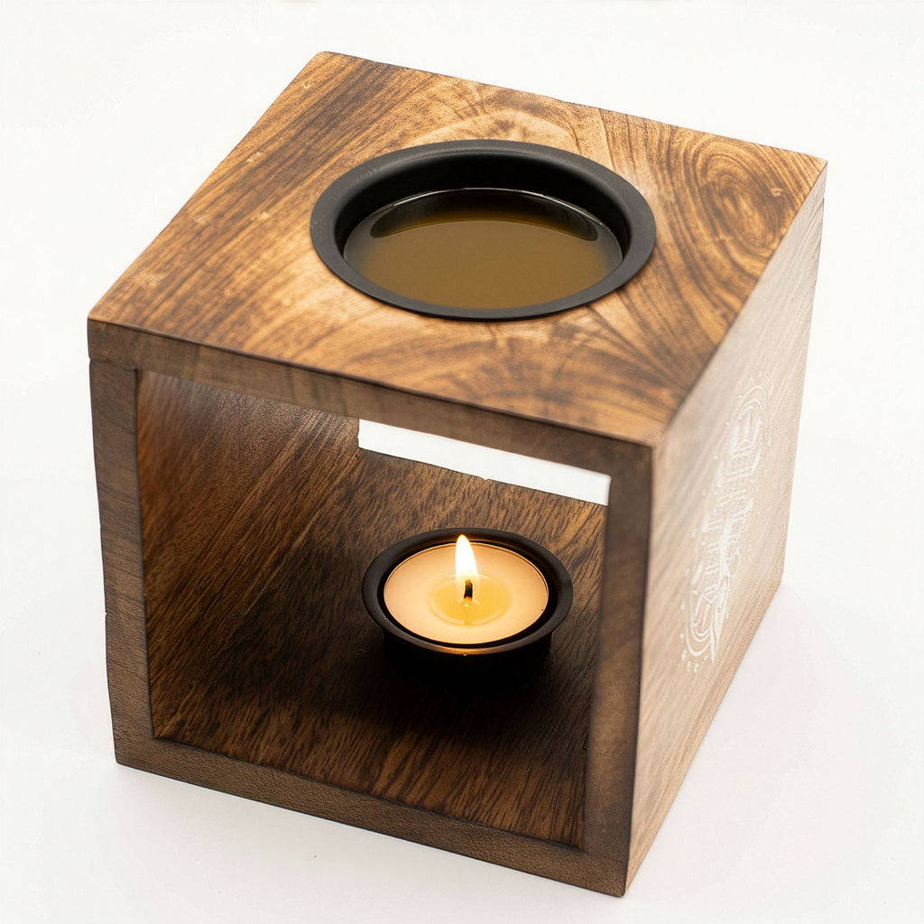 Gran quemador de aceite de madera de mango cuadrado - Diosa de la Luna