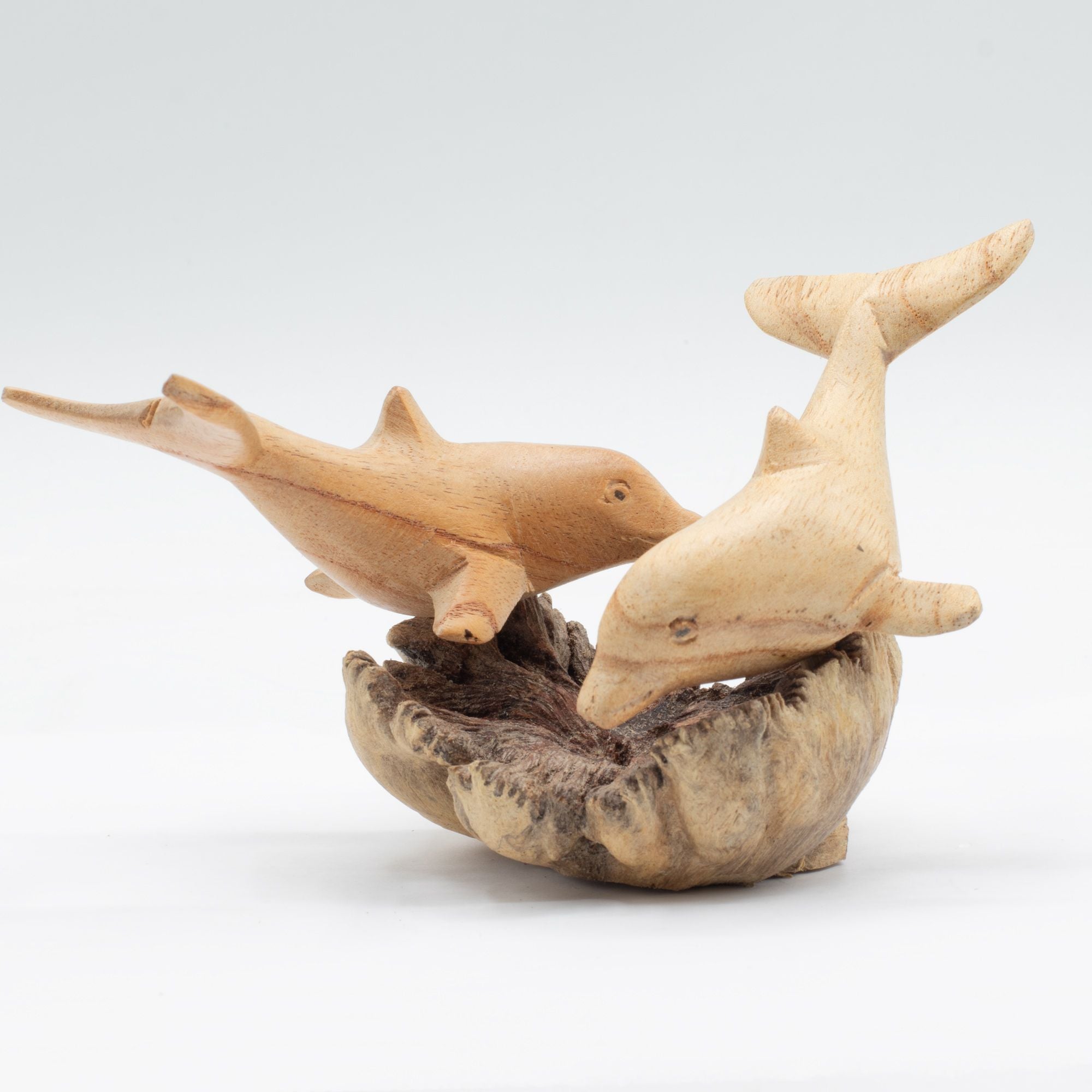 Talla de arte en madera Parasite hecha a mano - Delfines jugando