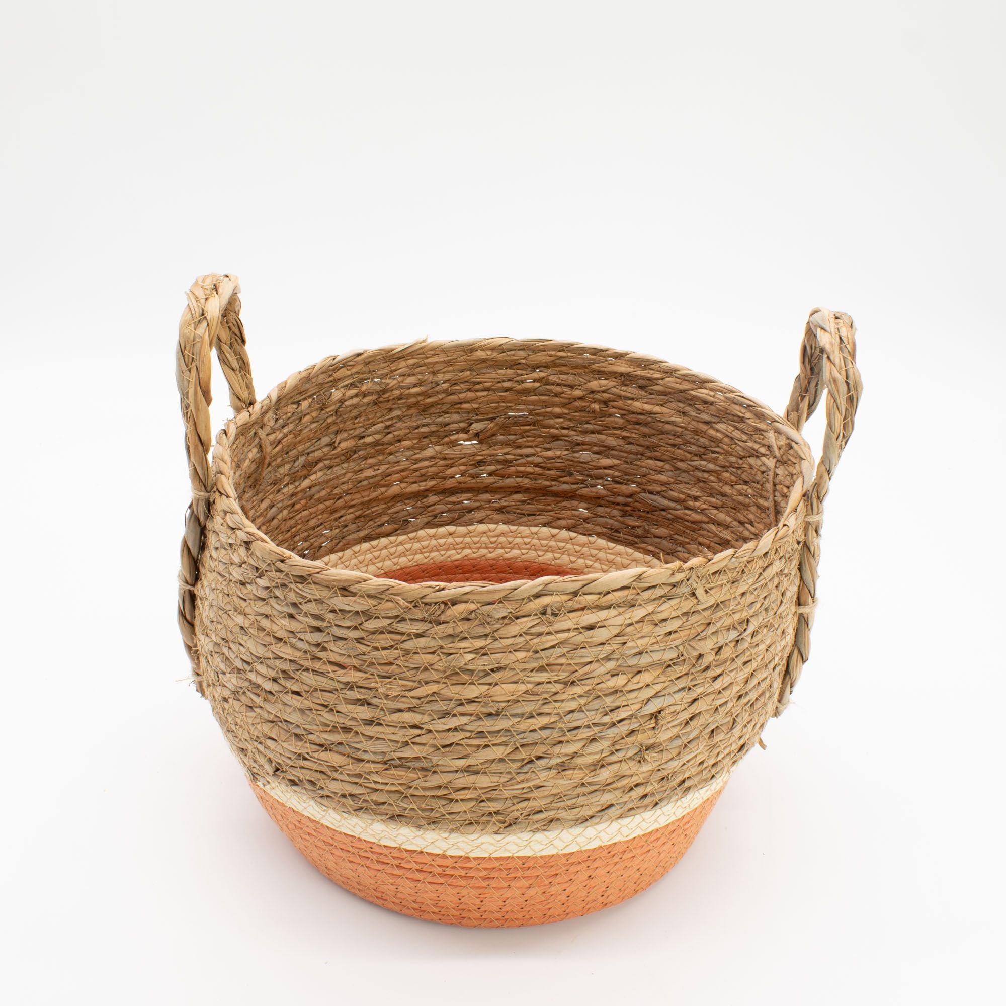 Cestas grandes de paja y pasto marino - Natural y naranja - Conjunto de 3