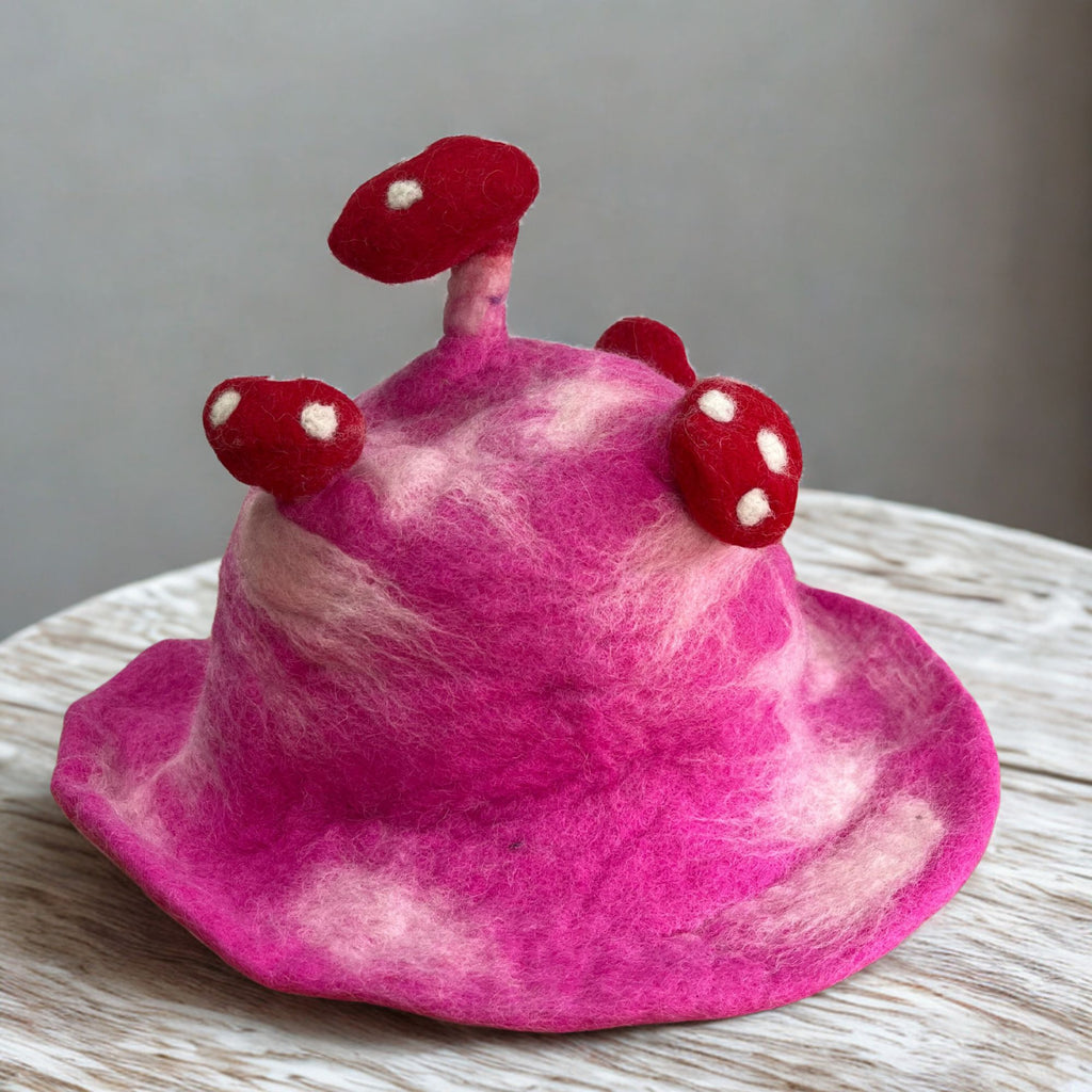 Sombrero de hongo de fieltro - Rosa impactante