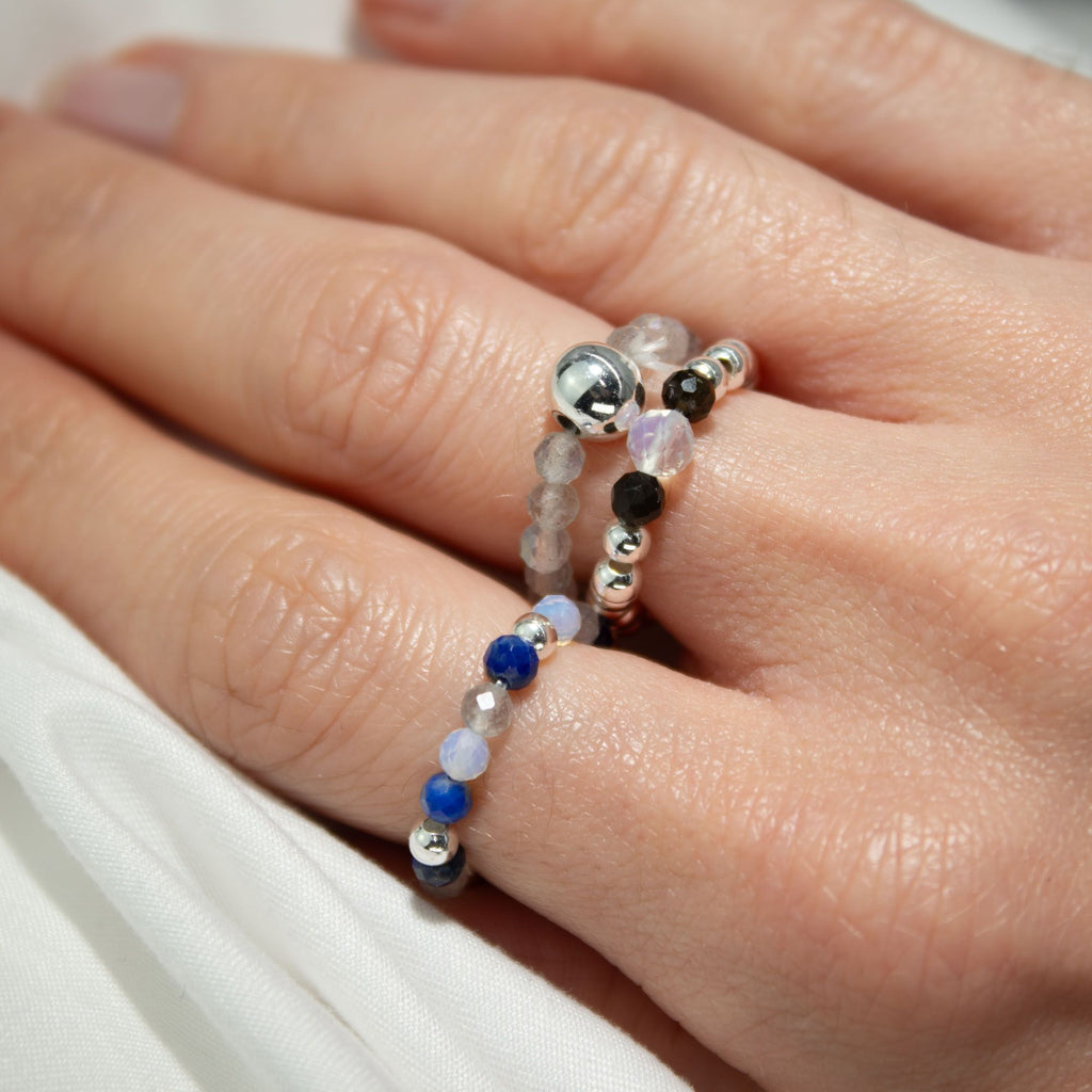 Conjunto de anillos con gema de espíritu ninfa - Auroras boreales